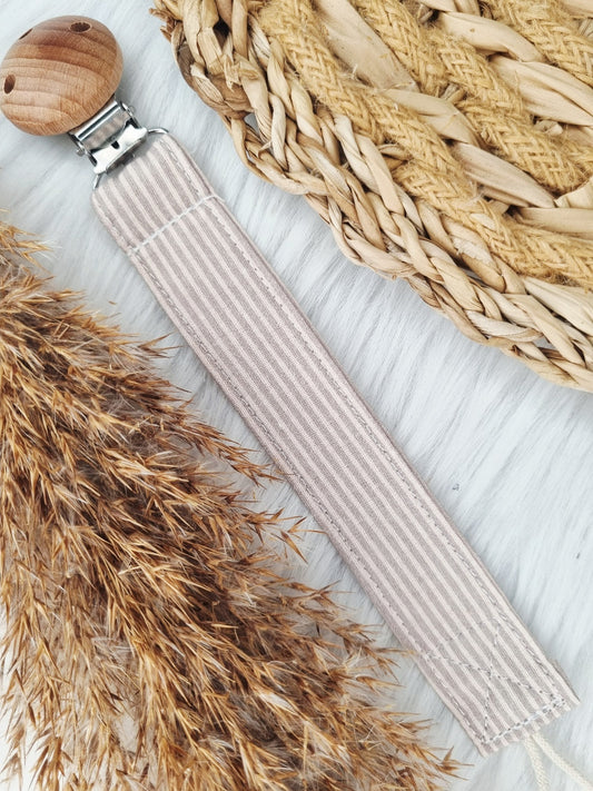 Speenkoord met Naam Geborduurd – Gestreept Taupe/beige