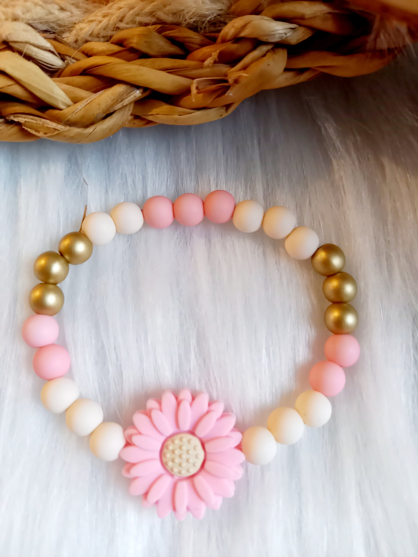 kinderarmband madelief roze/goud