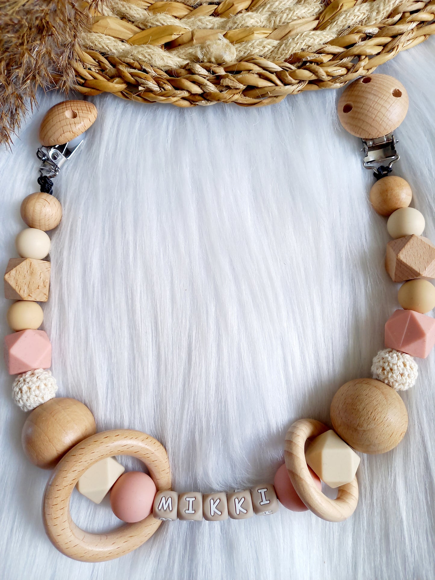 Wagenspanner Beuken met naam (kies je kleuren zelf) beige/blush