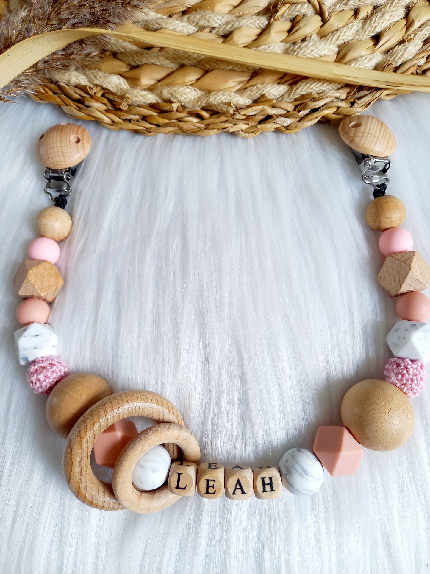 Wagenspanner Beuken met naam (kies je kleuren zelf) marble, babypink, blush