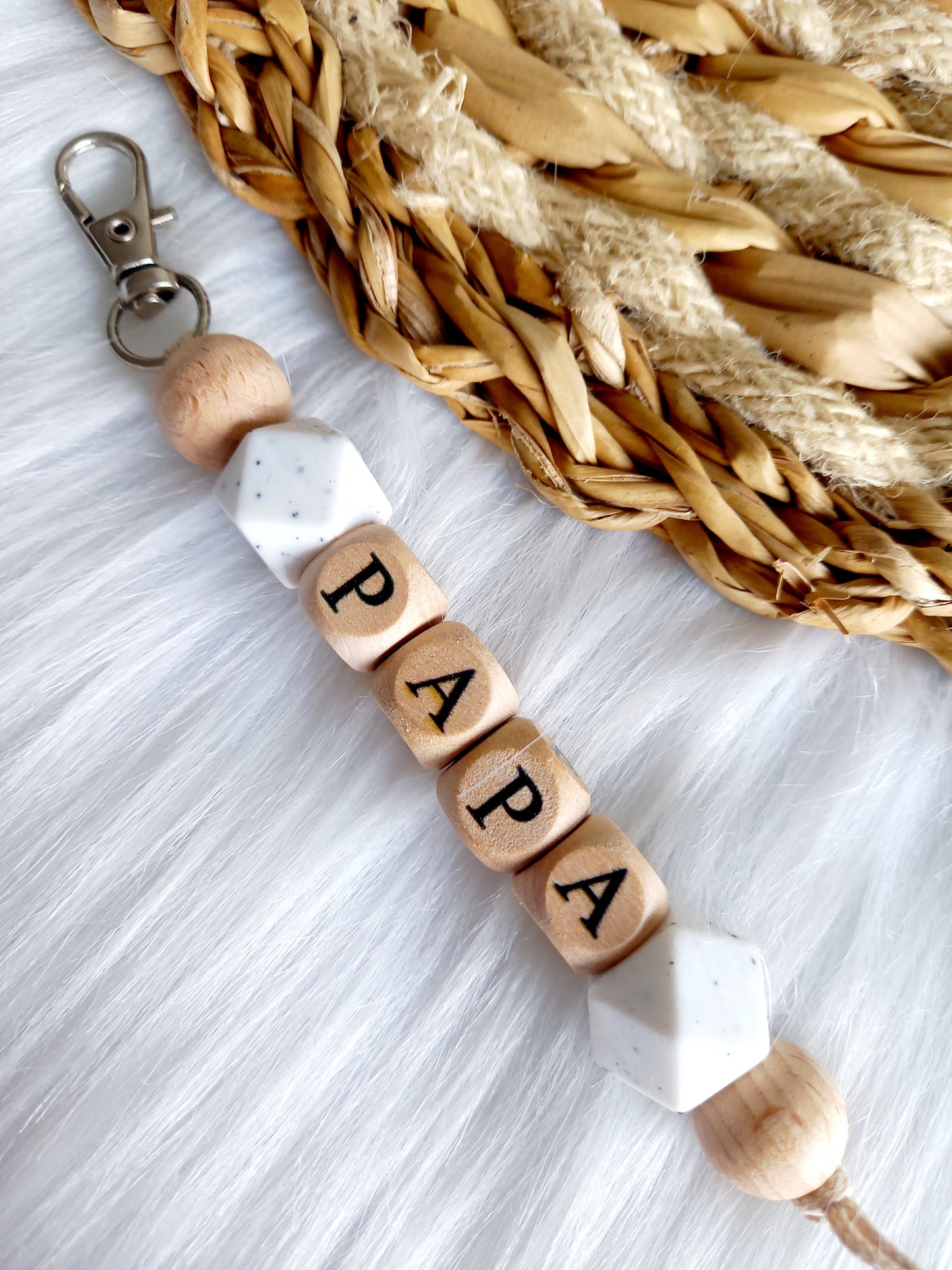 Sleutelhanger kies je kleuren zelf, beuken/marble. Vaderdagcadeau/papa