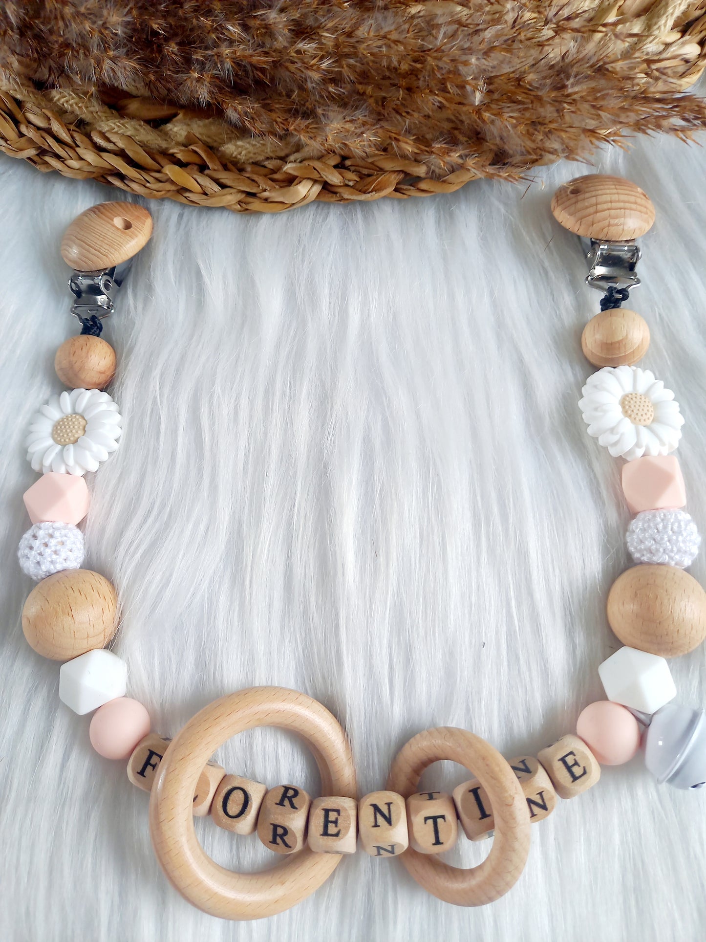 Wagenspanner lynn (kies je kleuren zelf) wit, beukenhout, light pink