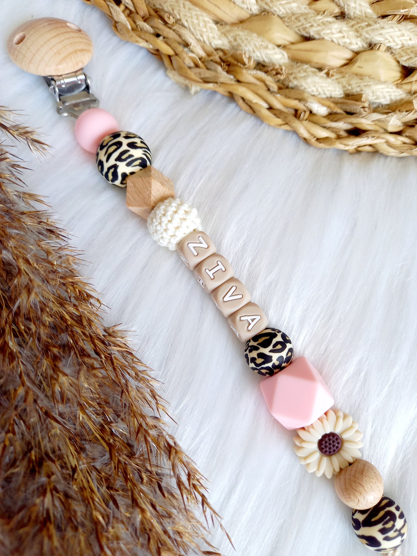 Speenkoord daisy (kies je kleuren zelf) babypink, leopard