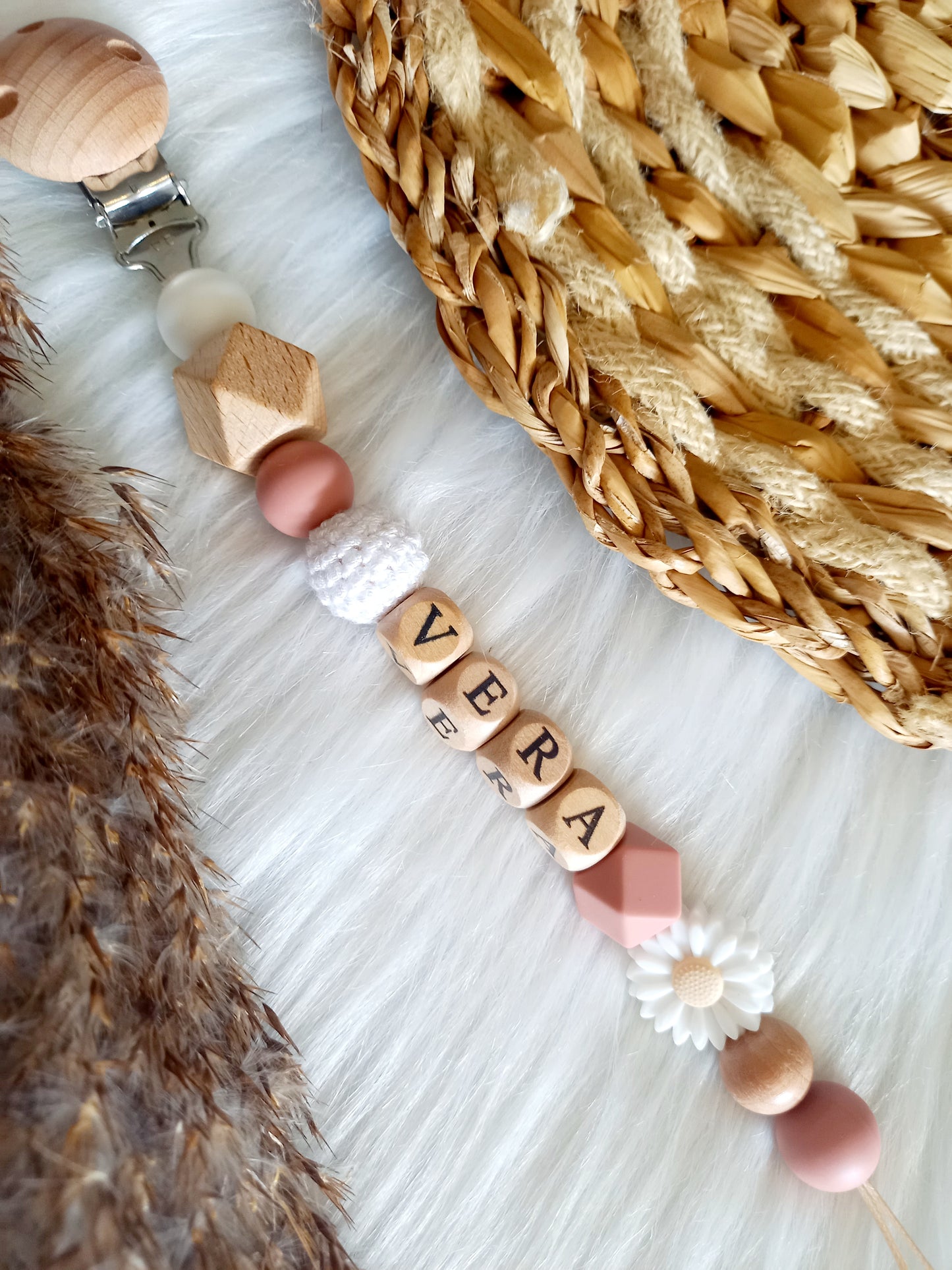 Speenkoord diasy (kies je kleuren zelf) wit/powderblush