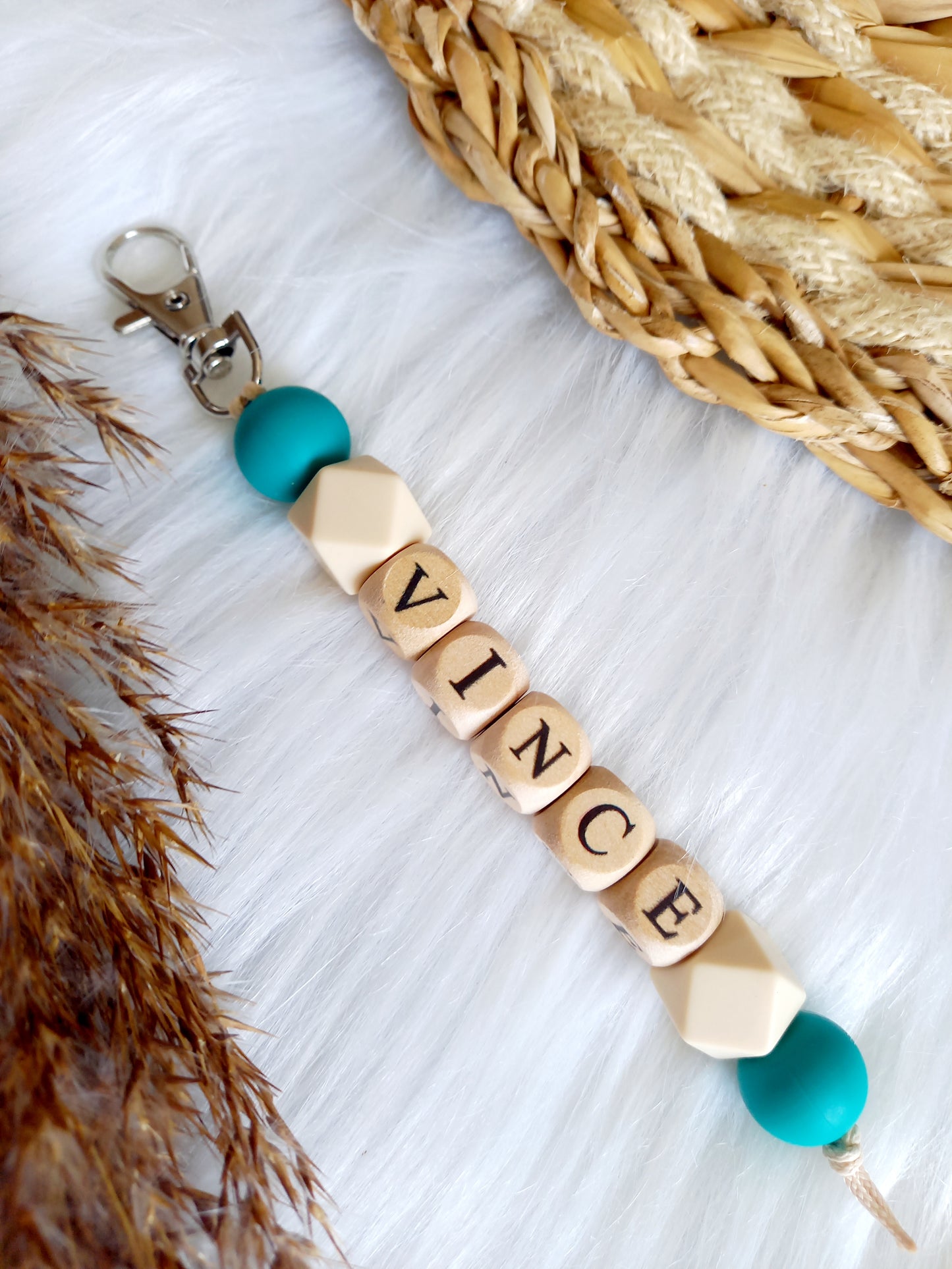 Sleutelhanger (kies je kleuren zelf) beige/emerald