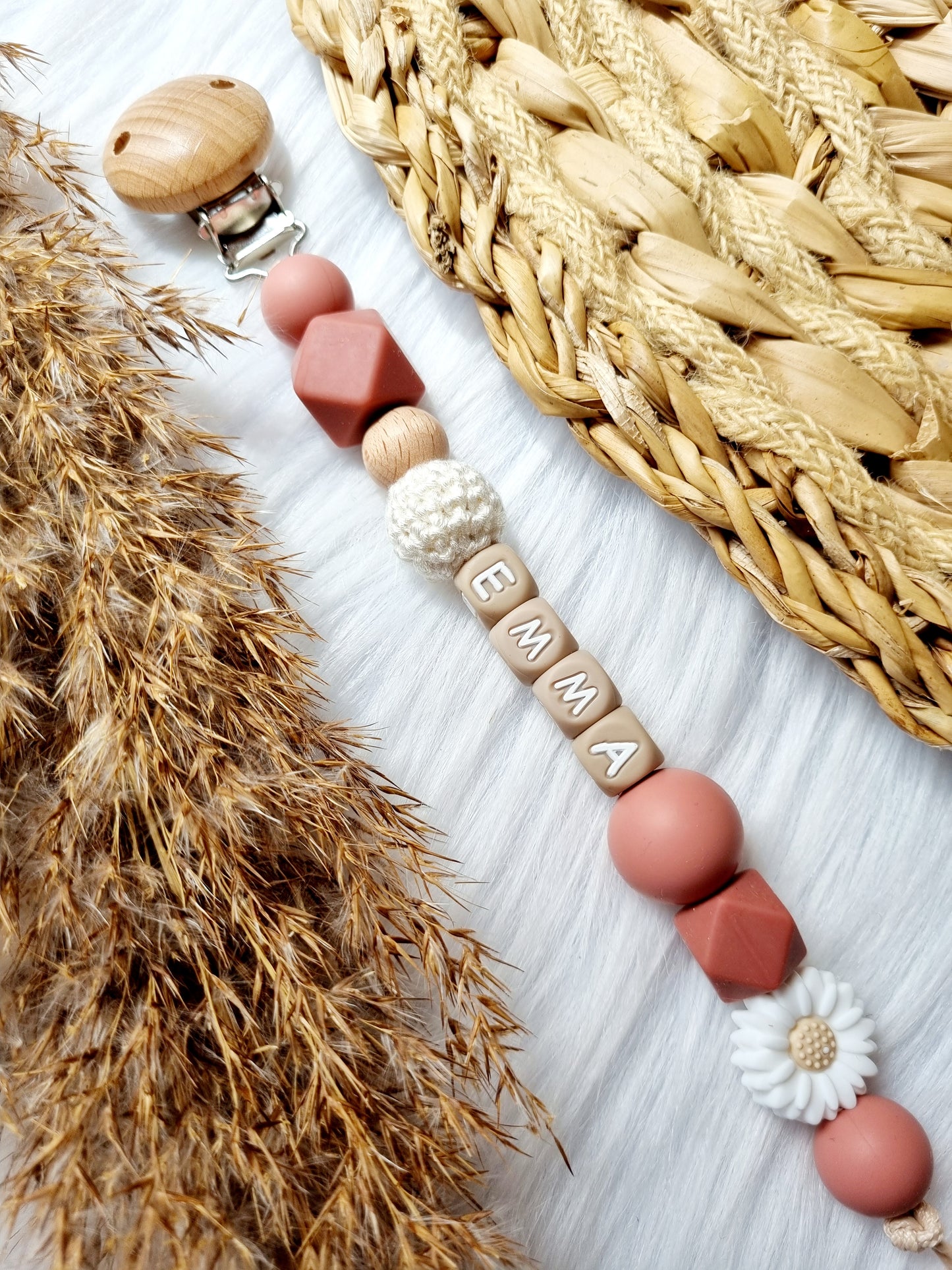 Speenkoord daisy Kies je kleuren zelf
Powderblush, woodchuck bloem wit