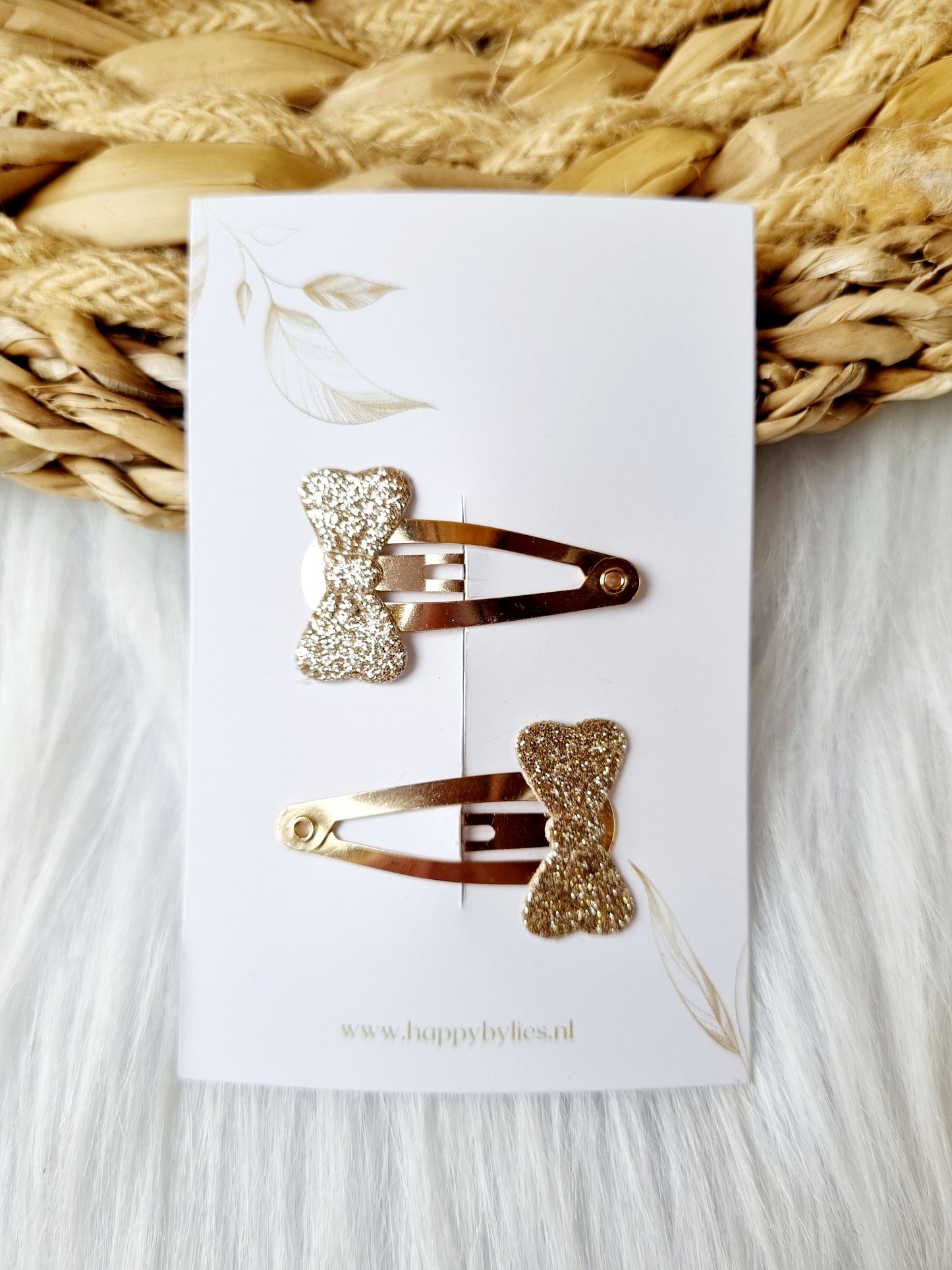 Haarspeldje Strik glitter goud 2 stuks