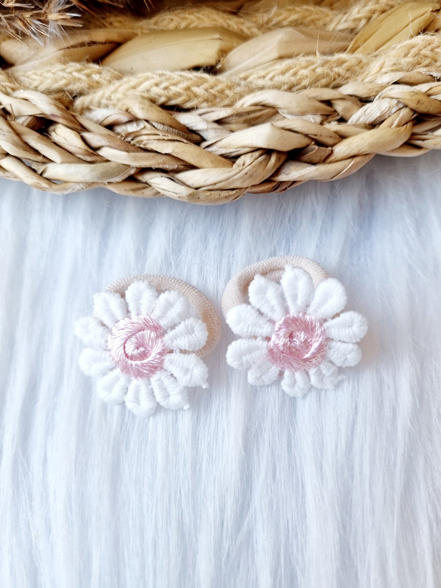 Mini haar elastiekjes madelief 2 stuks roze