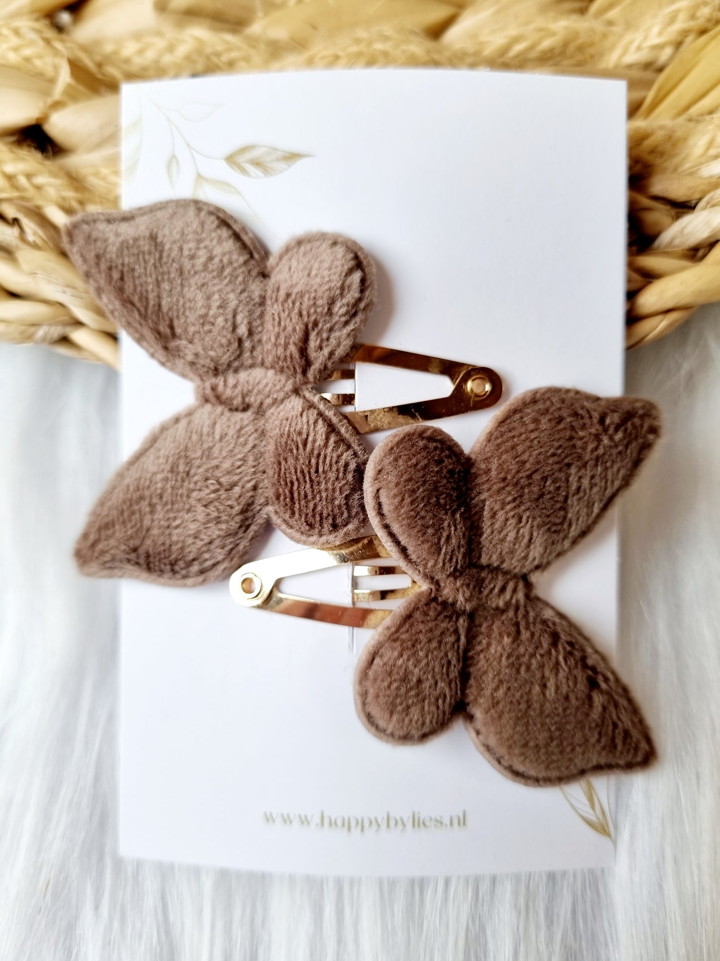 haarspeldje vlinder bont 2 stuks taupe