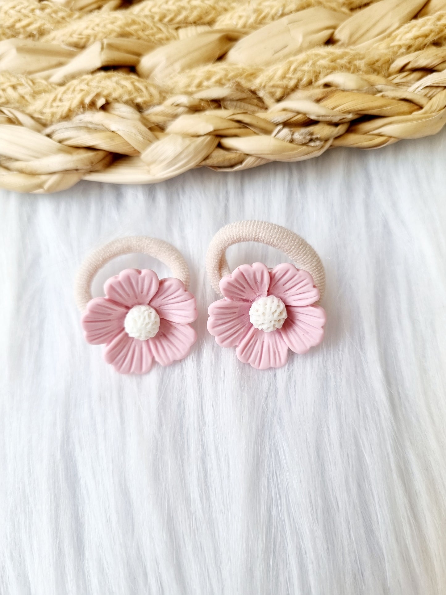 Mini haar elastiekjes Flower 2 stuks blush