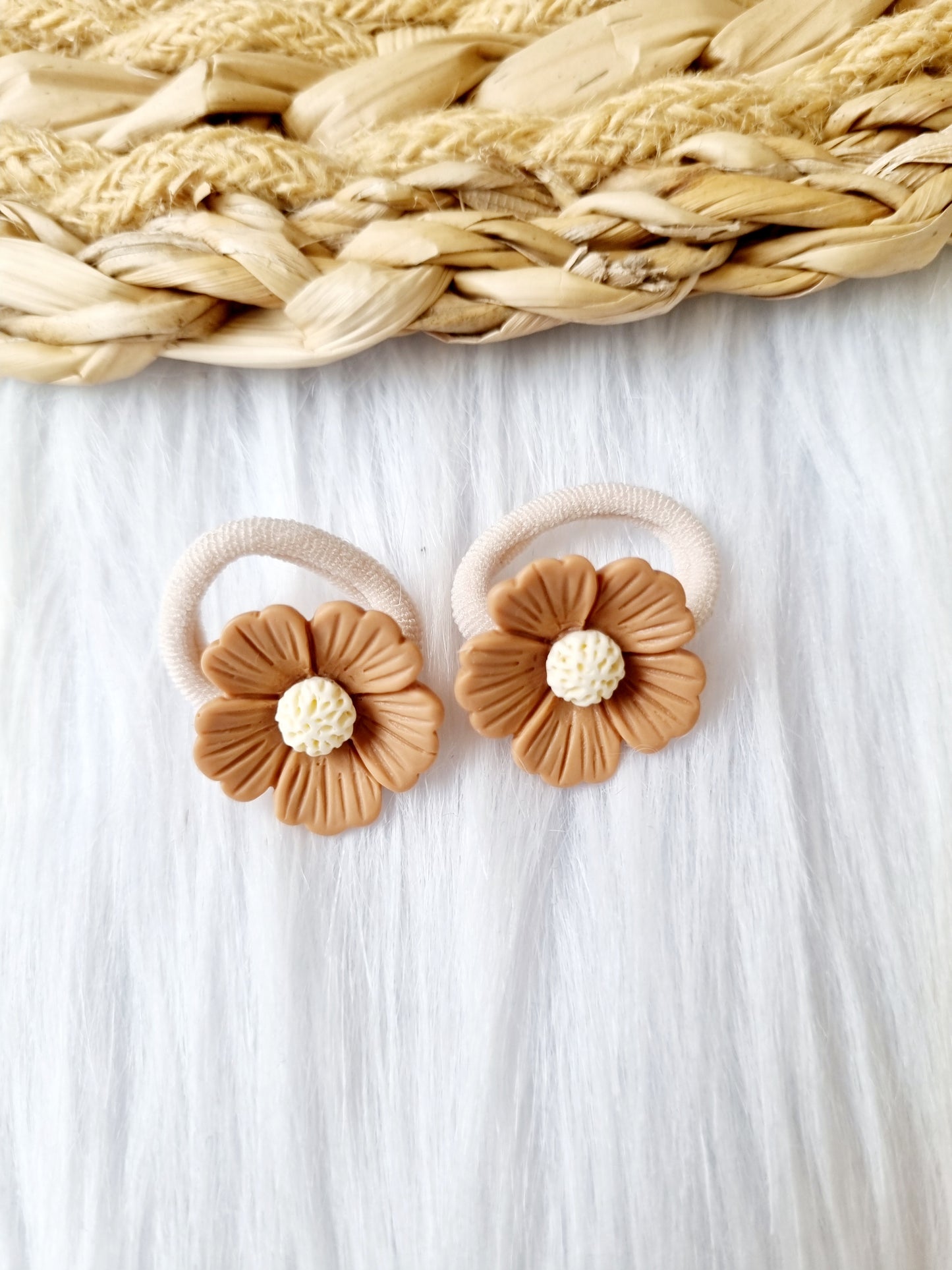 Mini haar elastiekjes Flower 2 stuks bruin