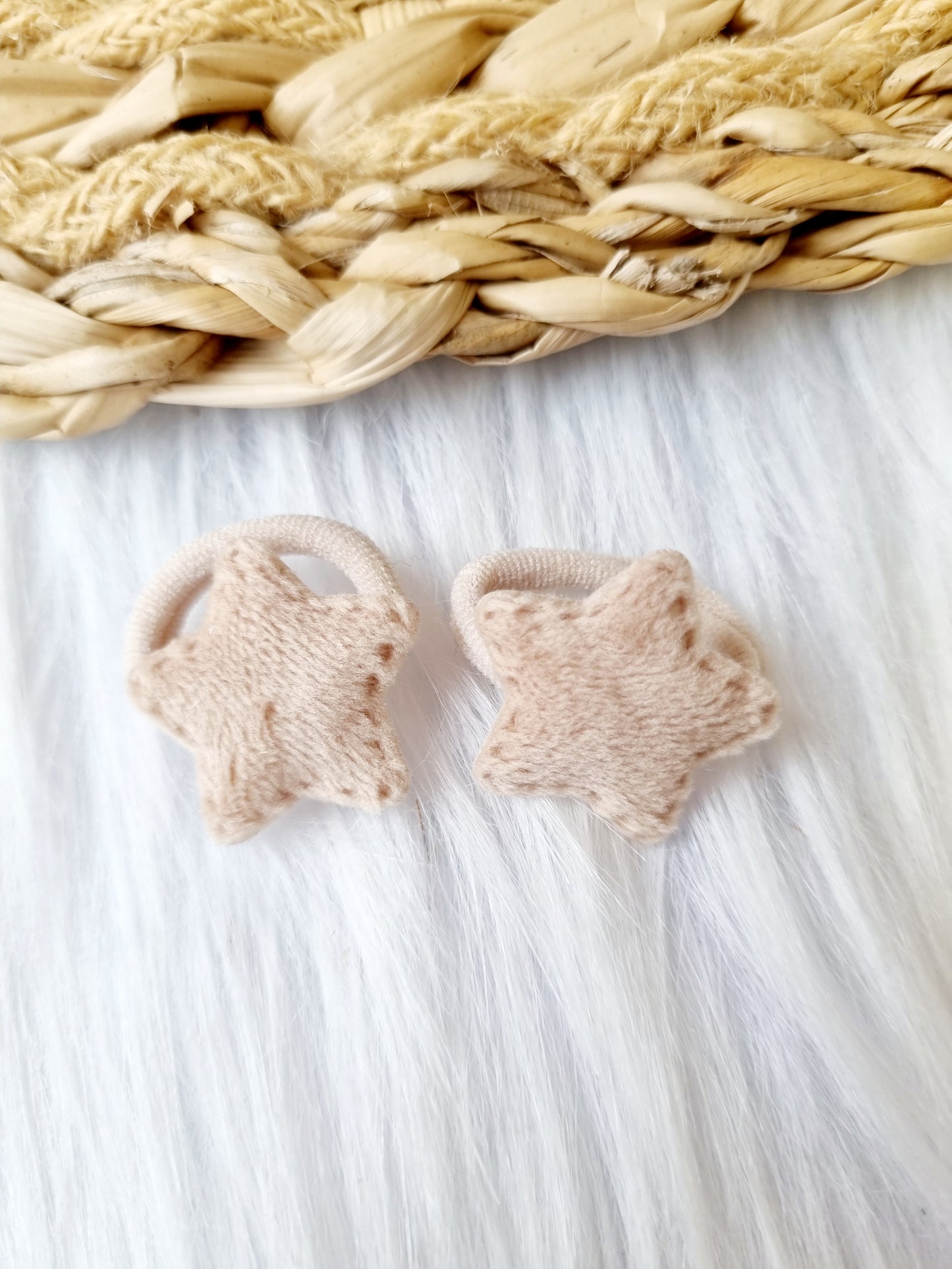 Mini haar elastiekjes ster bont 2 stuks beige