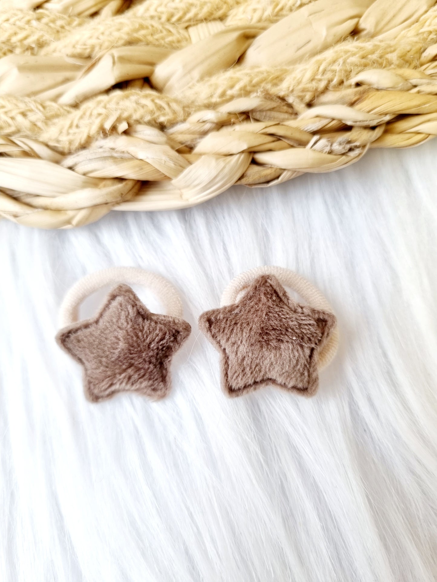 Mini haar elastiekjes ster bont 2 stuks taupe
