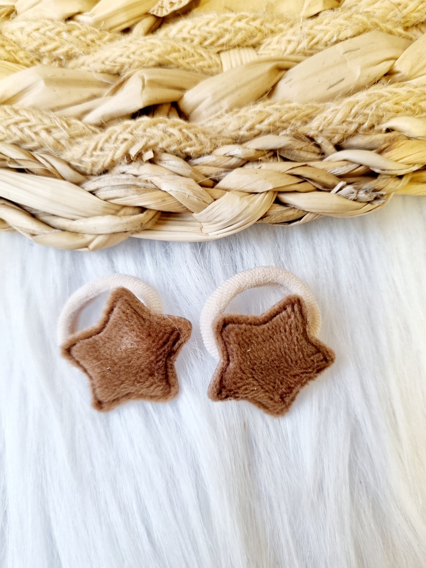 Mini haar elastiekjes ster bont 2 stuks bruin