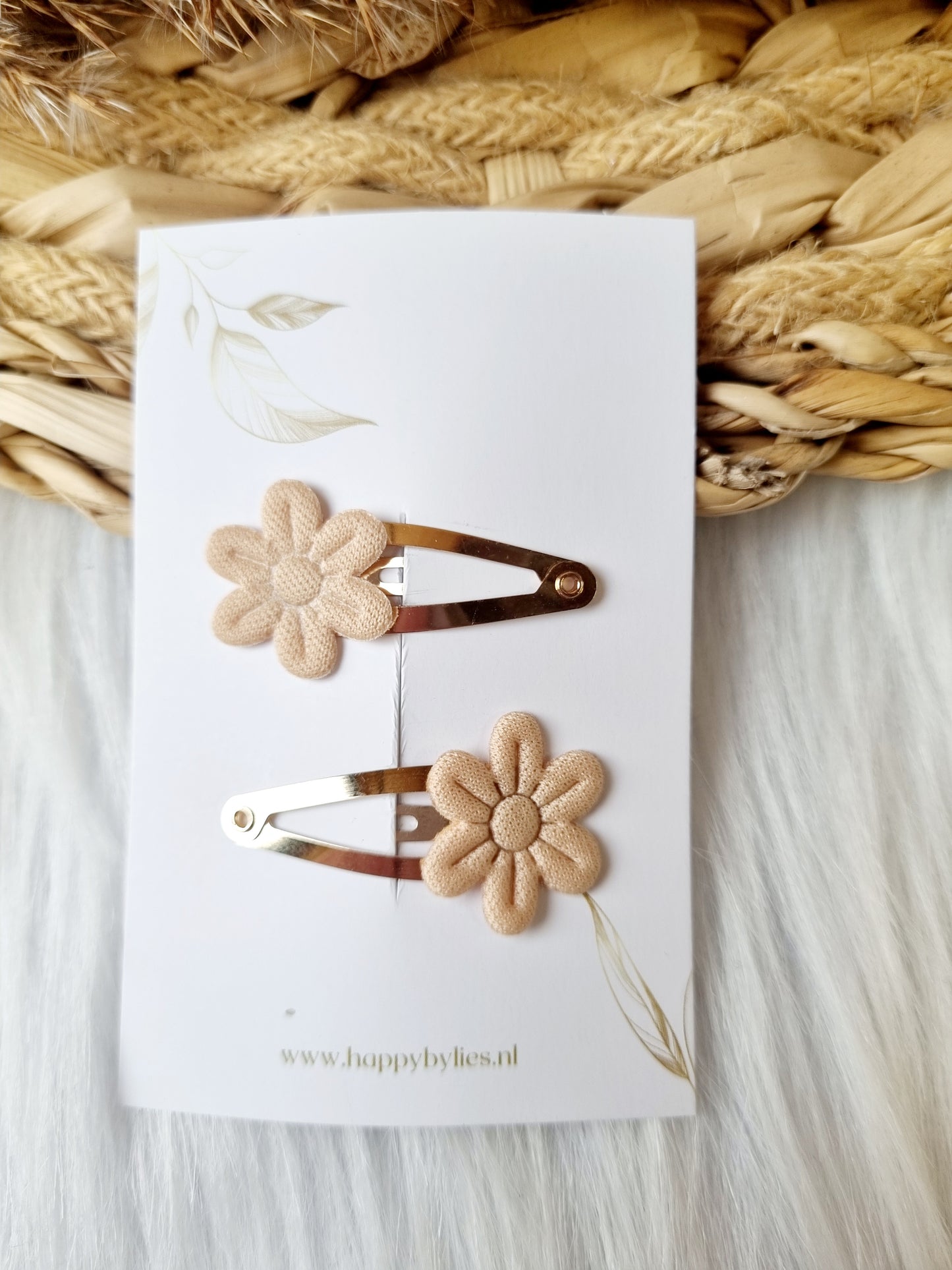 Haarspeldje Bloem soft 2 stuks beige