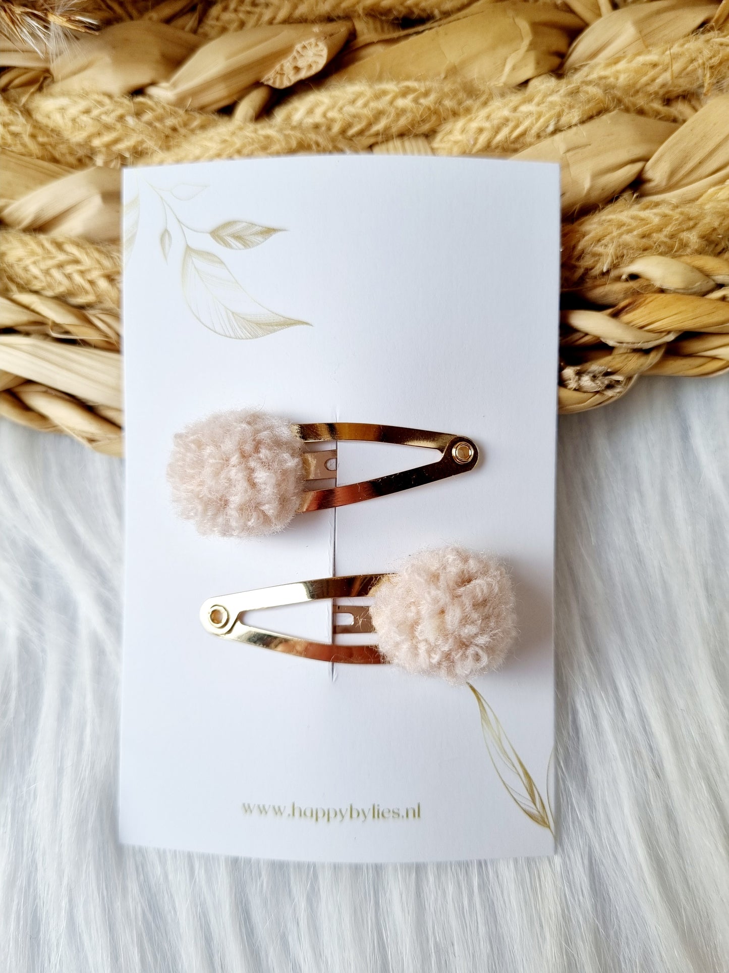Haarspeldje Pompon 2 stuks creme