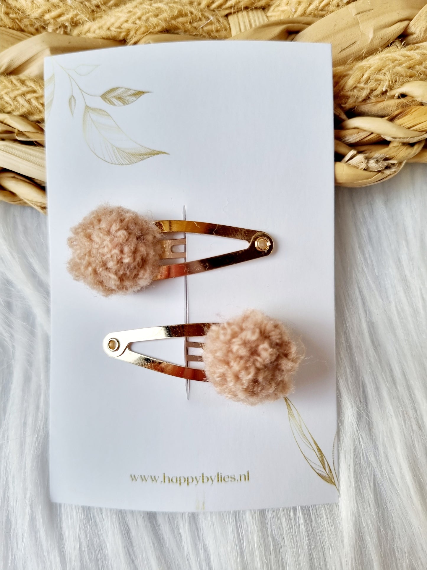 Haarspeldje Pompon 2 stuks beige