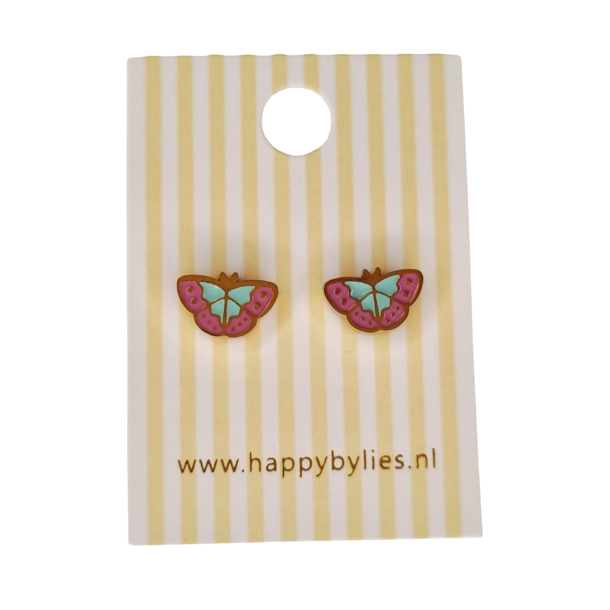 Kinderoorbellen Vlinder goud (roze,mint) met schroefsluiting