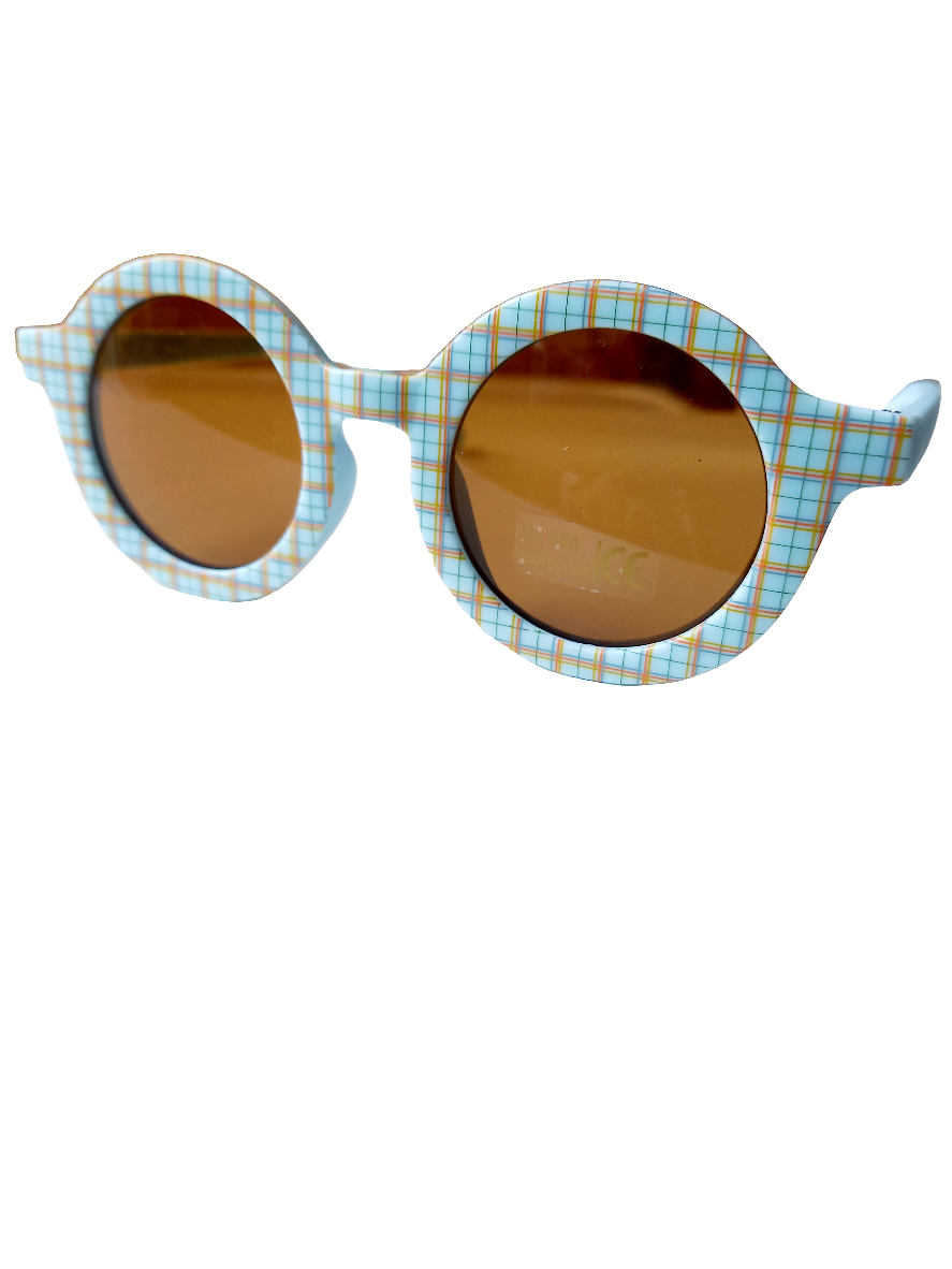 Kinderzonnebril retro ruit licht blauw
