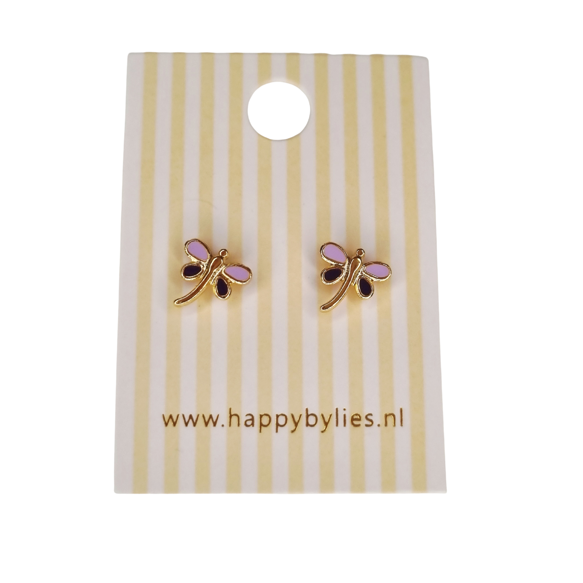 Kinderoorbellen Libelle goud (lila,paars) met schroefsluiting