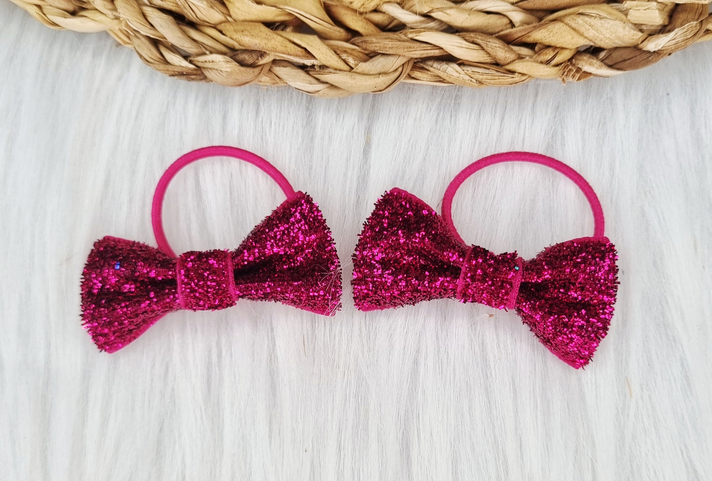 Haarelastiekje strik Glitter (lint) 2 stuks fuscia