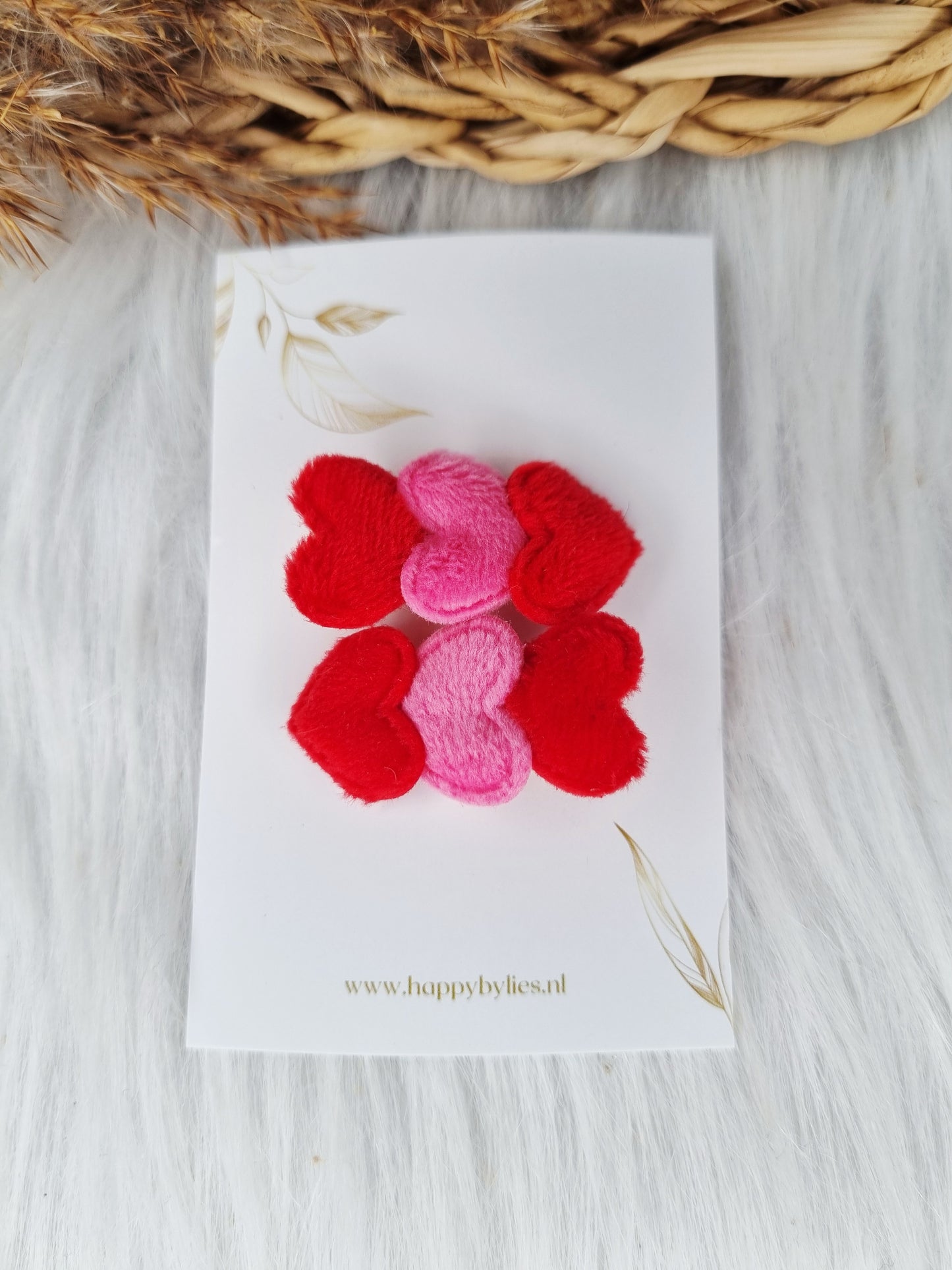 Haarspeldje Alligator hart bont rood/roze 2 stuks