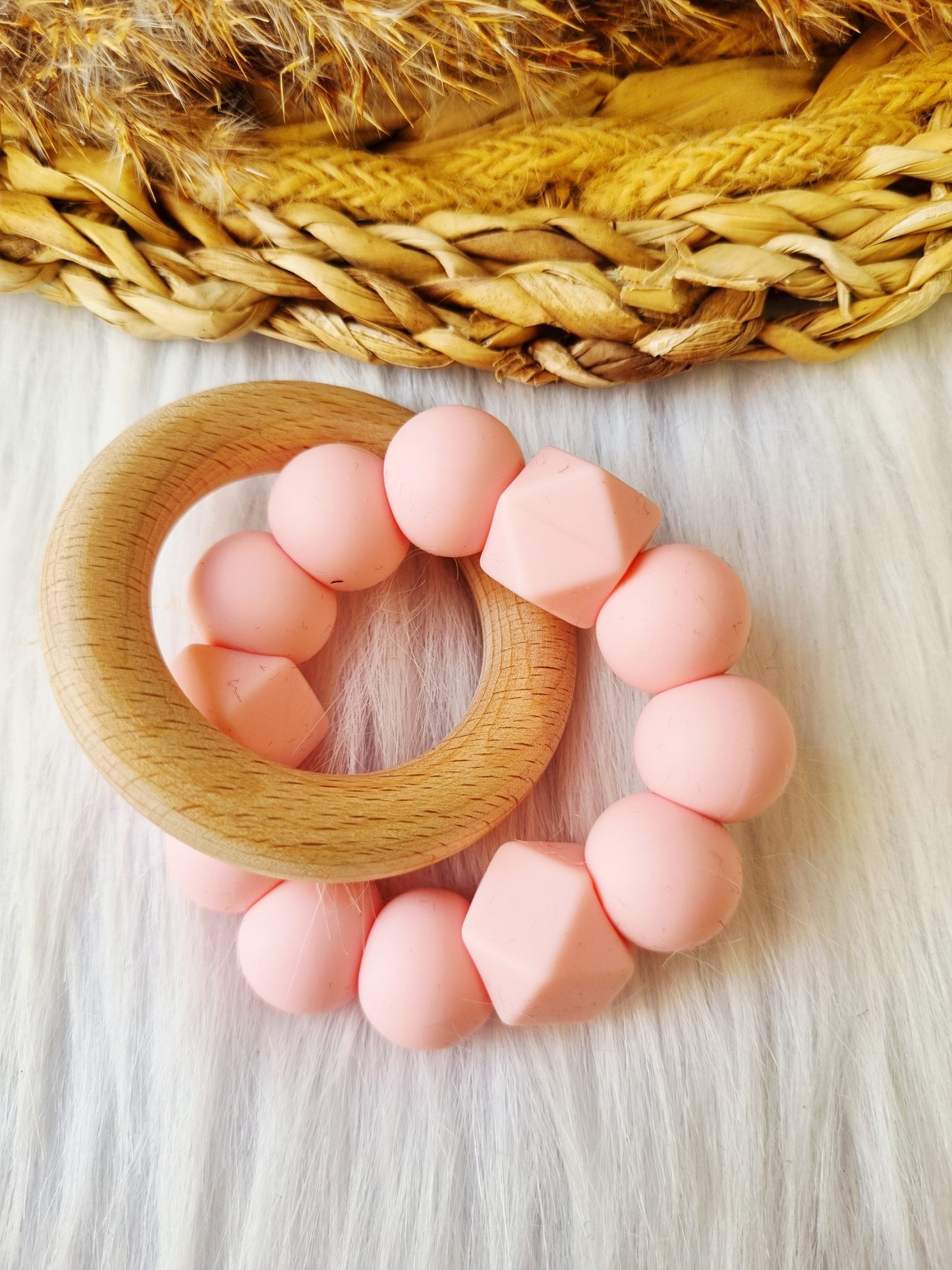 bijtring met naam basic babypink