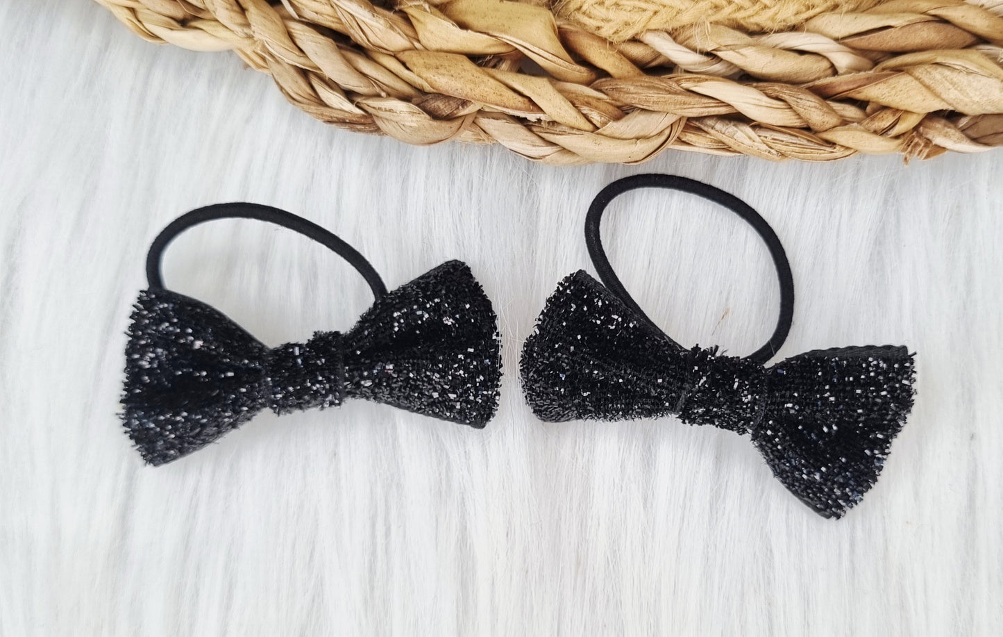Haarelastiekje strik Glitter (lint) 2 stuks zwart
