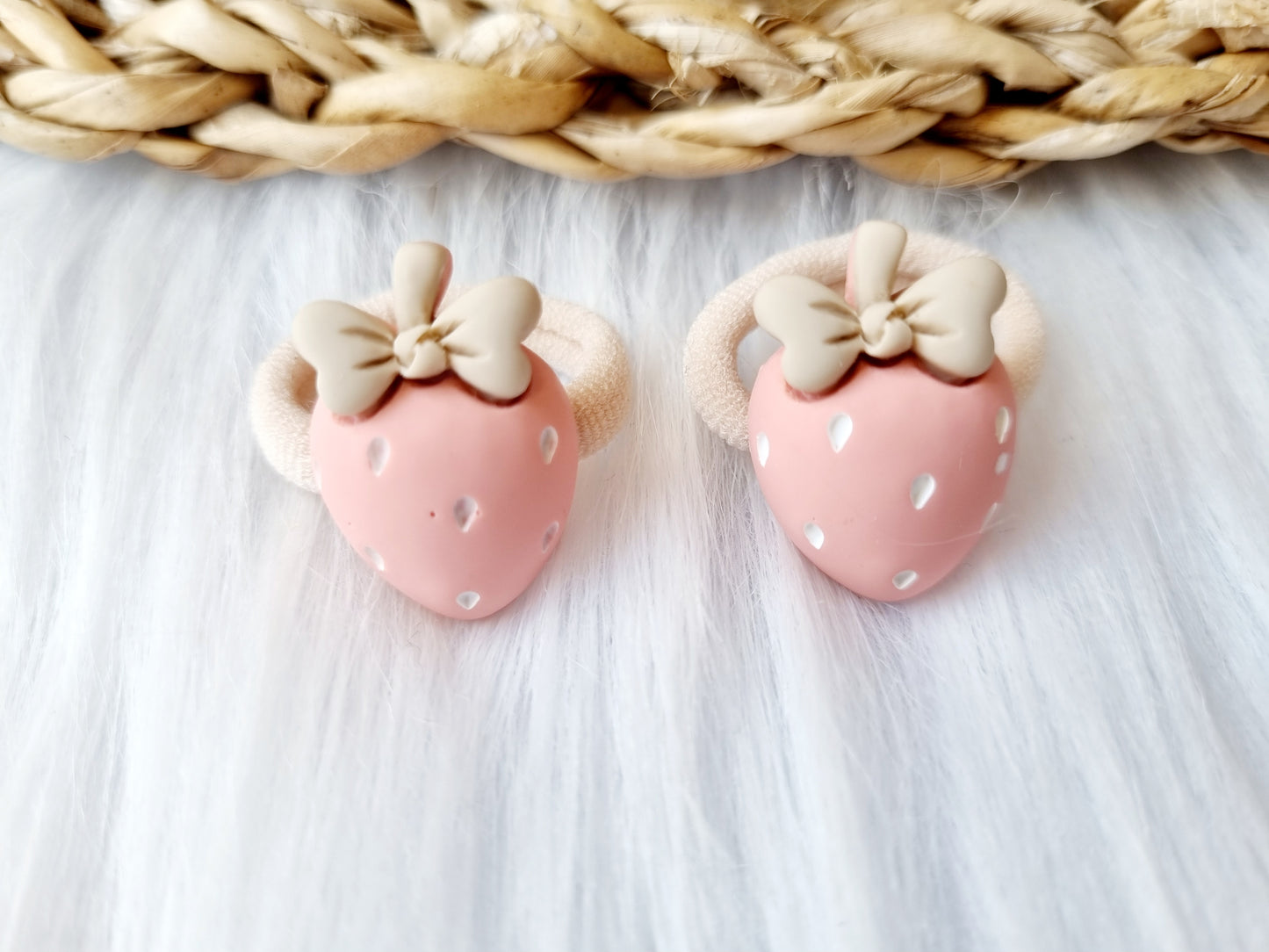 Mini haar elastiekjes aardbeitjes 2 stuks roze