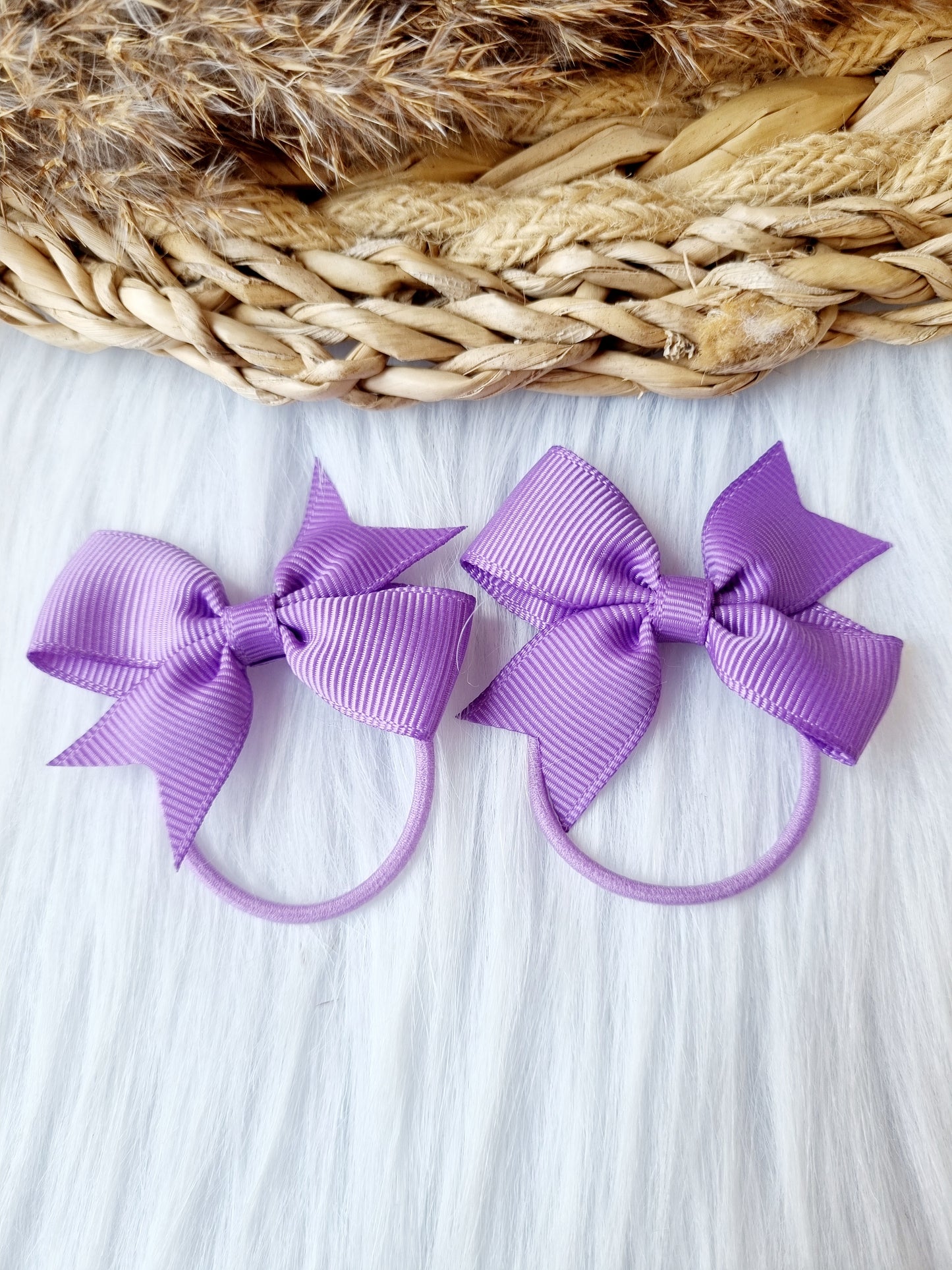 Haar elastiekje strik (lint) Leyla 2 stuks lila