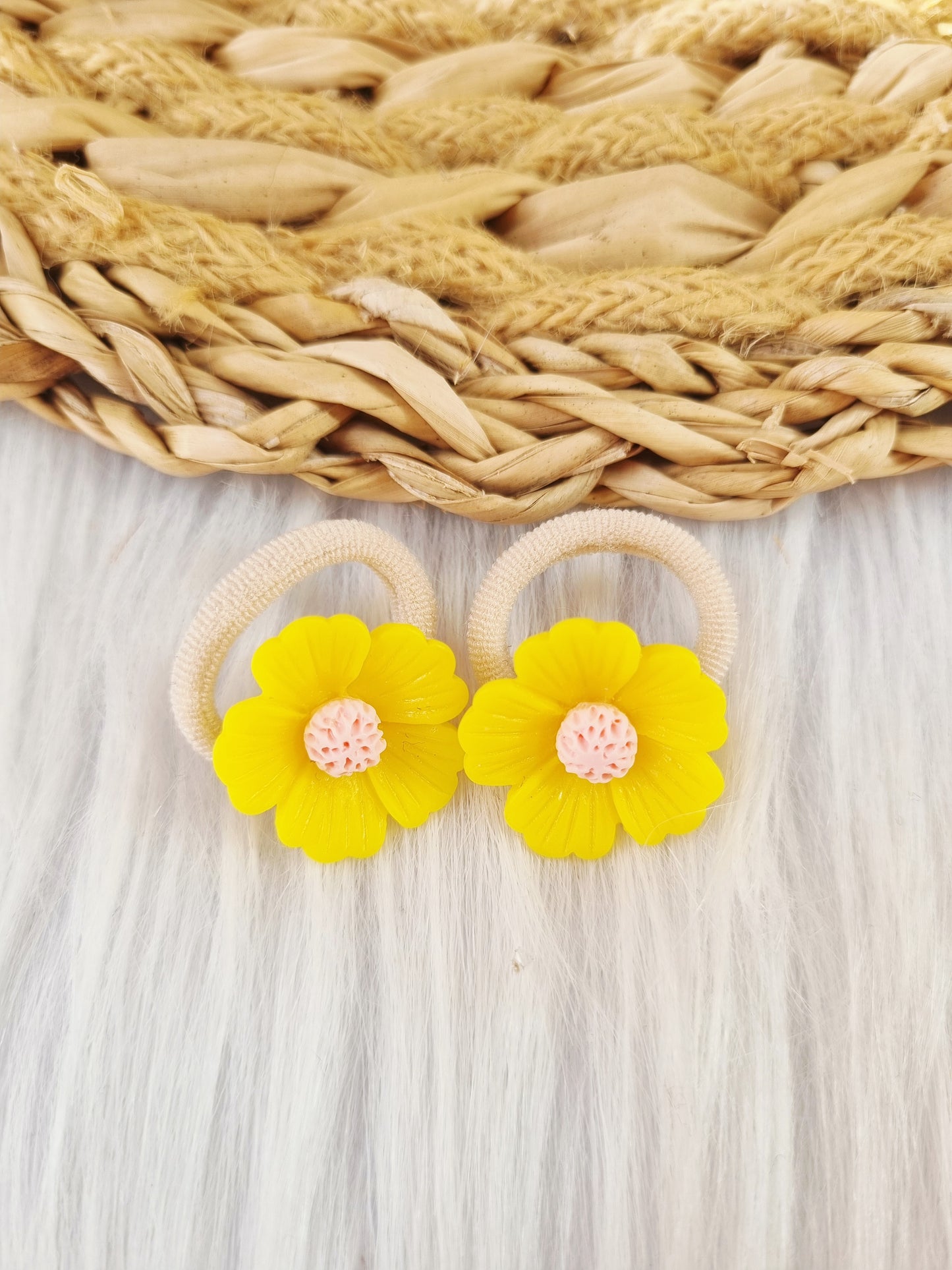 Mini haarelastiekjes Flower 2 stuks geel