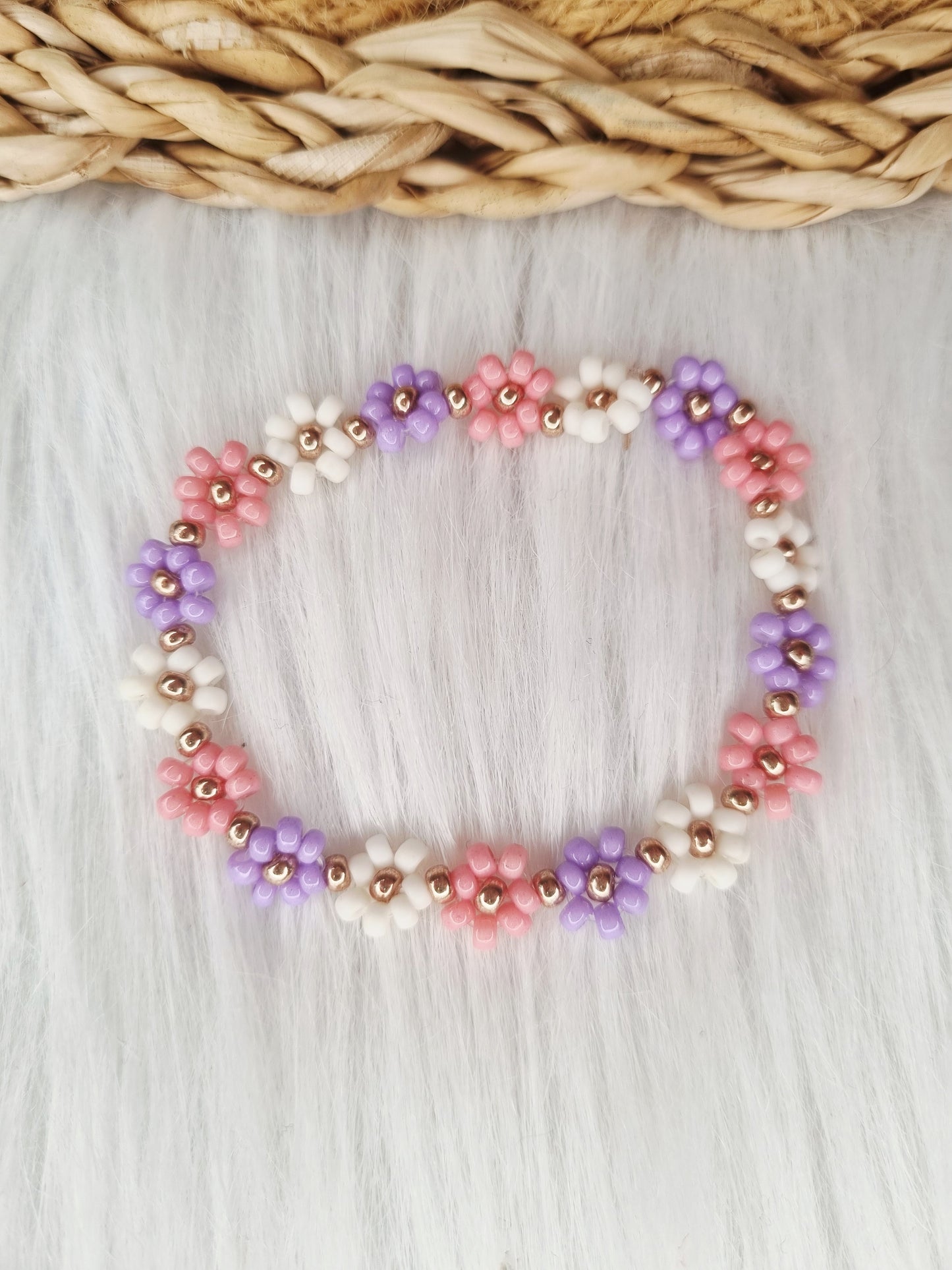 Daisy armband – Miyuki kralen roze,wit,paars