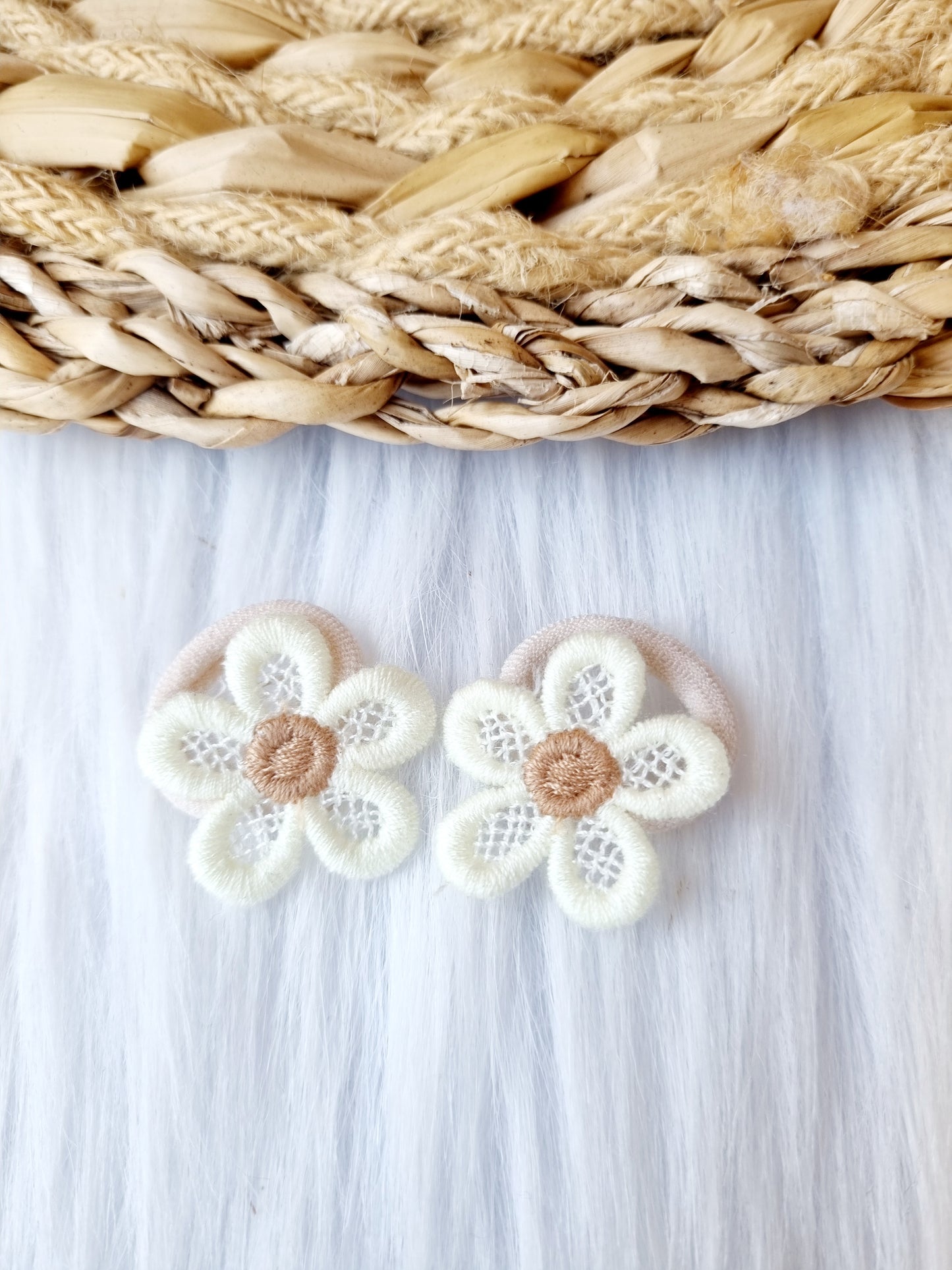 Mini haar elastiekjes Cherry blossom 2 stuks creme