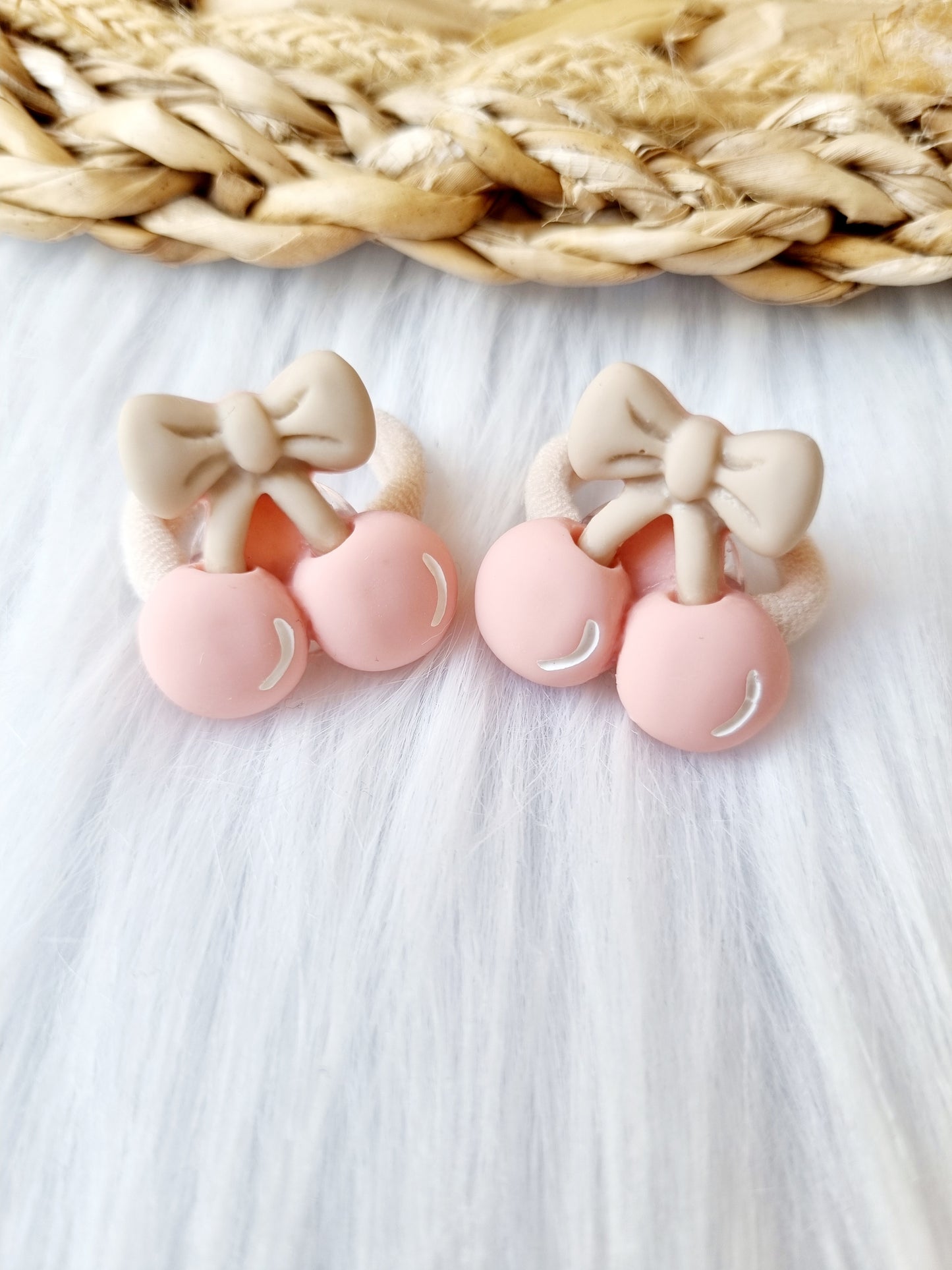 Mini haar elastiekjes Kersjes 2 stuks roze