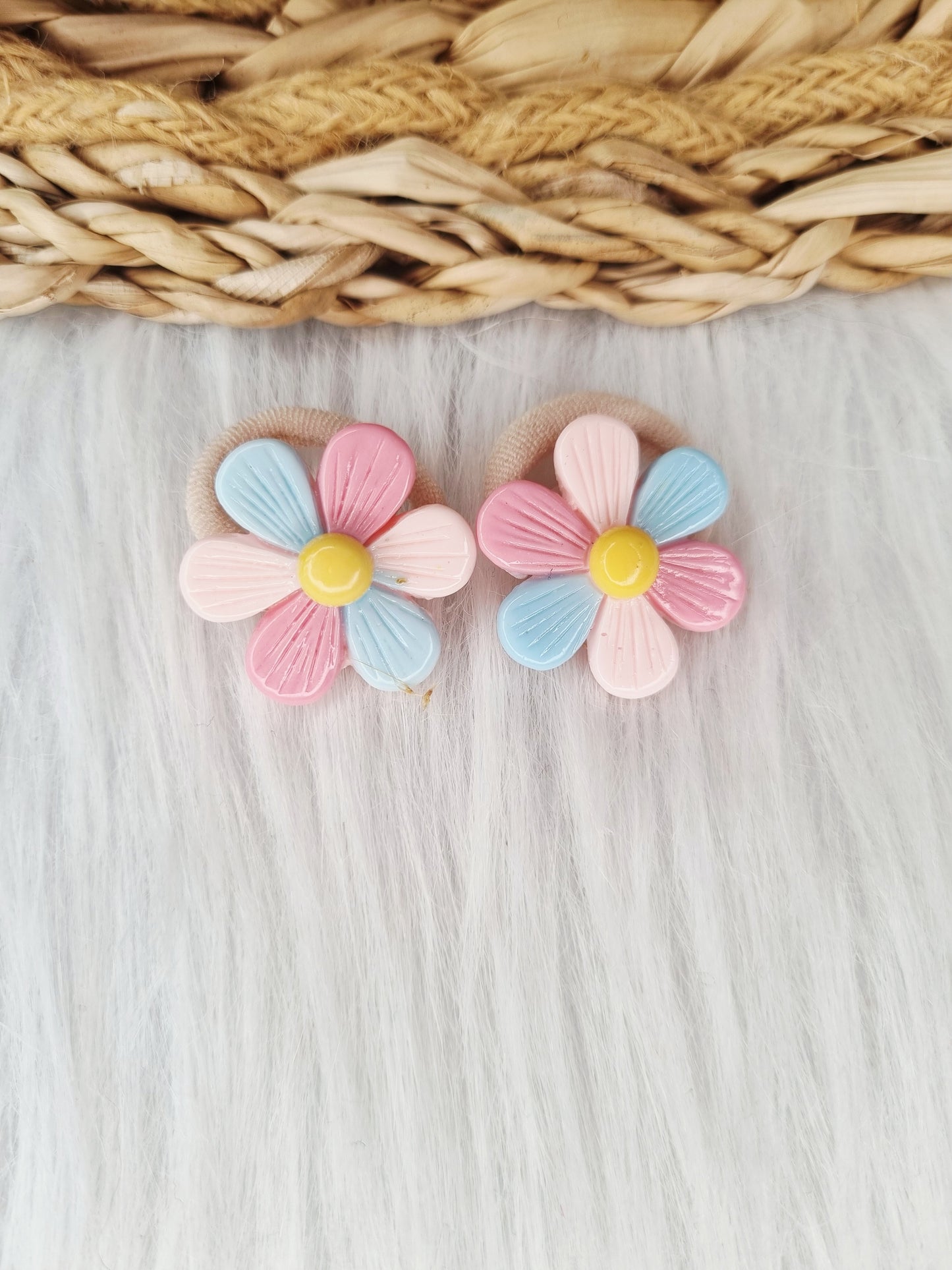 Mini haarelastiekjes Pastel Daisy 2 stuks roze,blauw,donkerroze