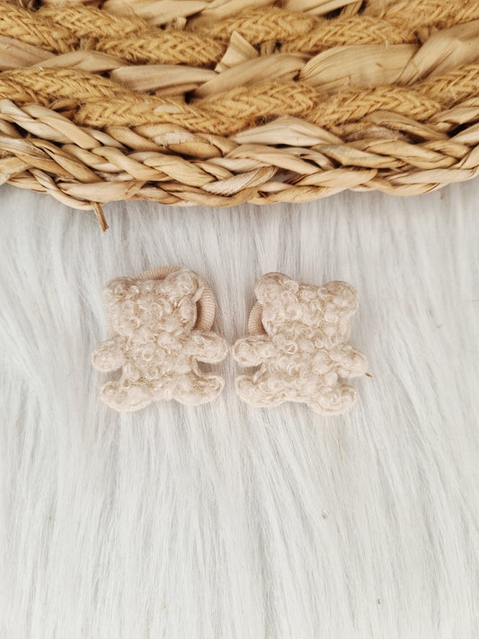 Mini haarelastiekje Beer teddy 2 stuks creme