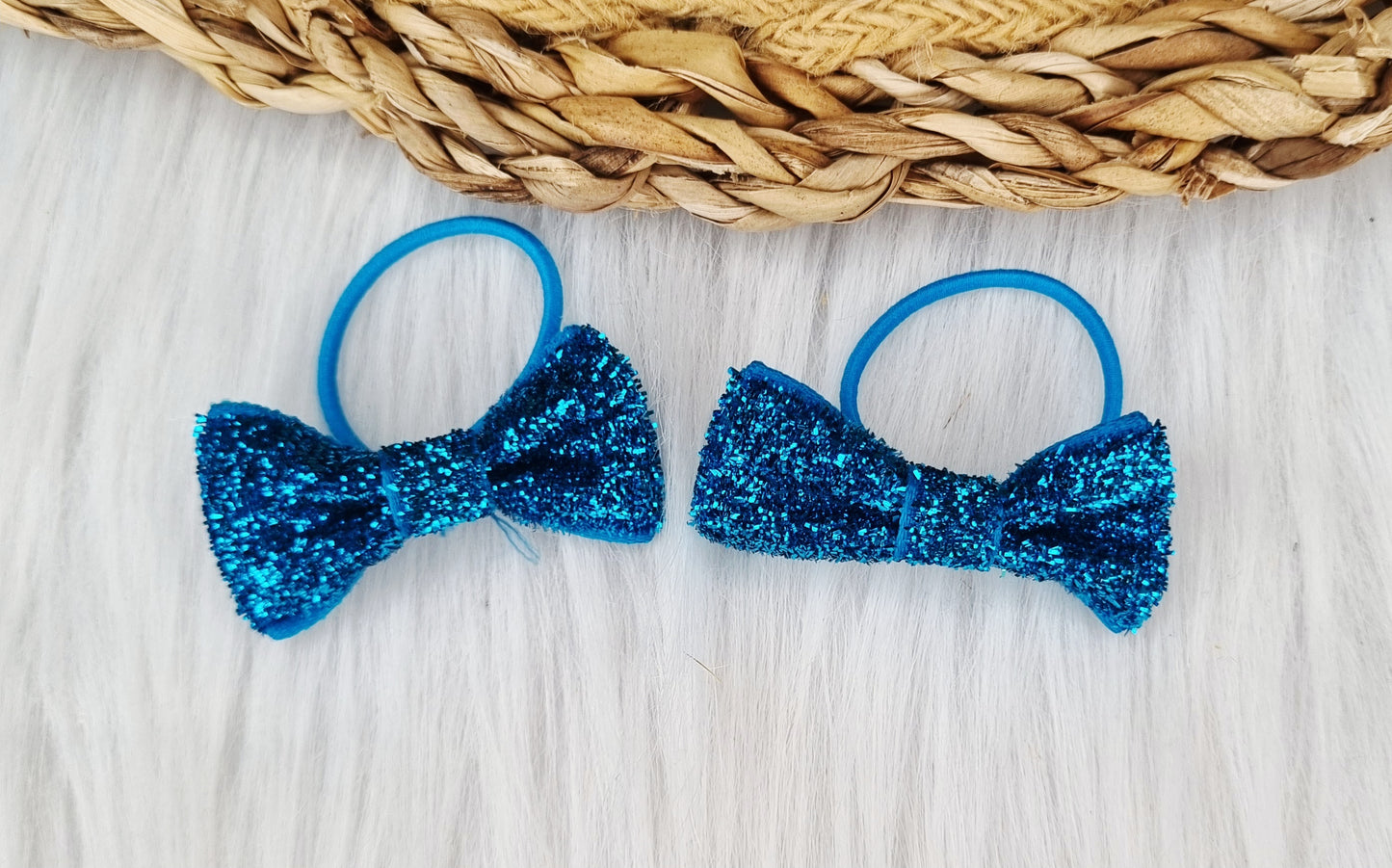 Haarelastiekje strik Glitter (lint) 2 stuks blauw