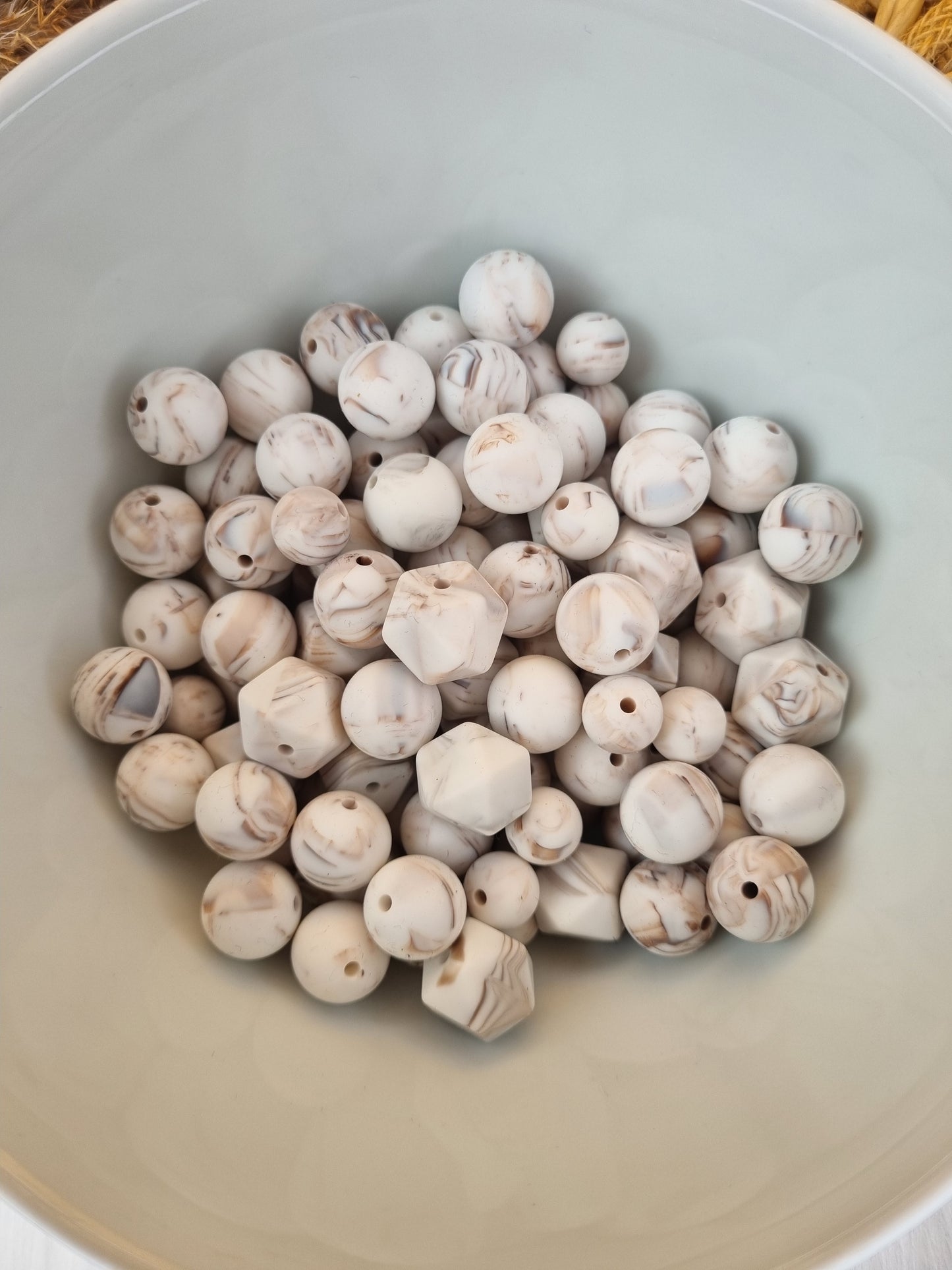 Siliconen kralen Marble wit/bruin
