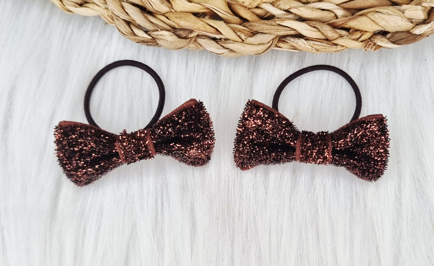 Haarelastiekje strik Glitter (lint) 2 stuks bruin