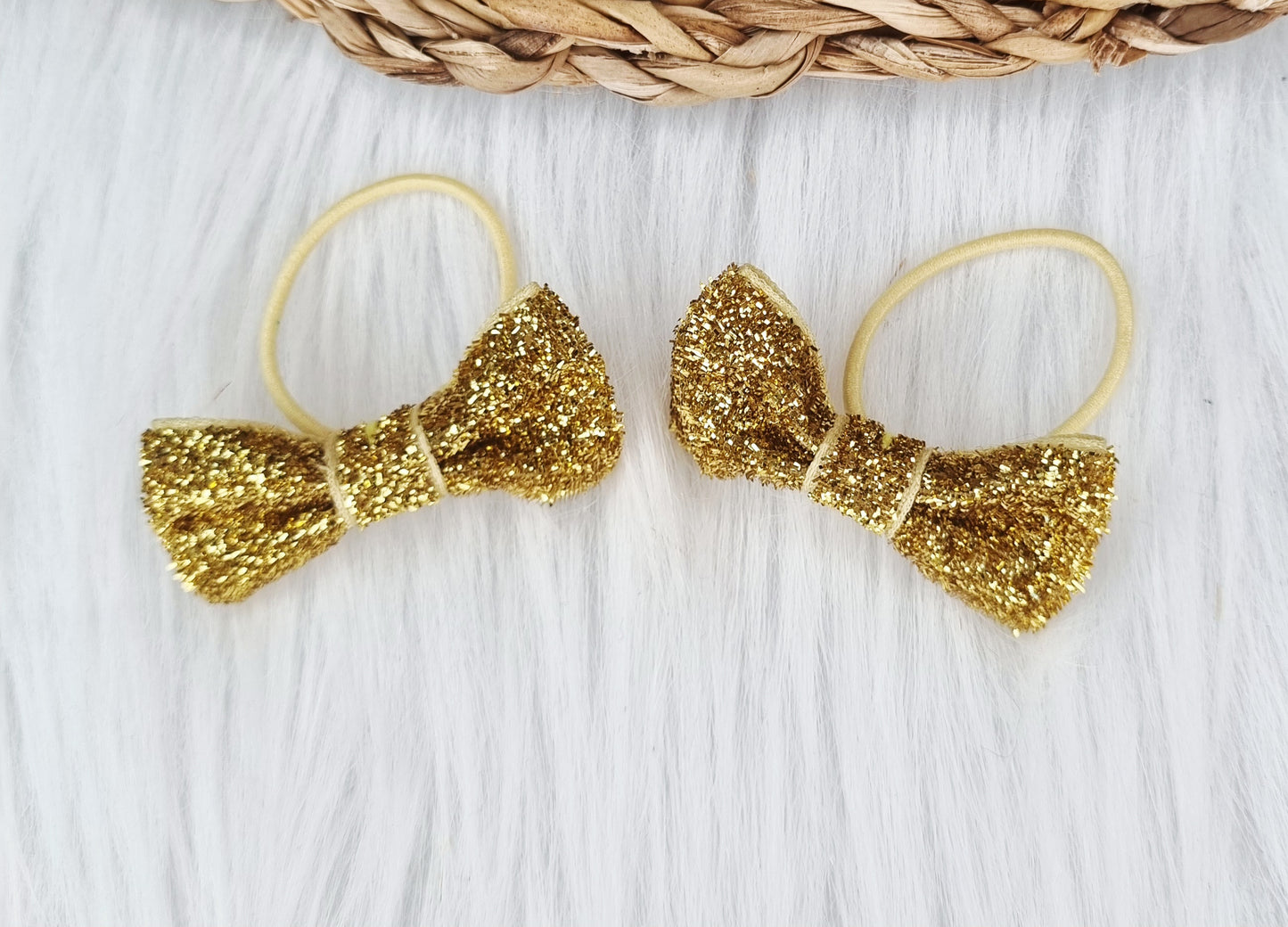 Haarelastiekje strik Glitter (lint) 2 stuks goud