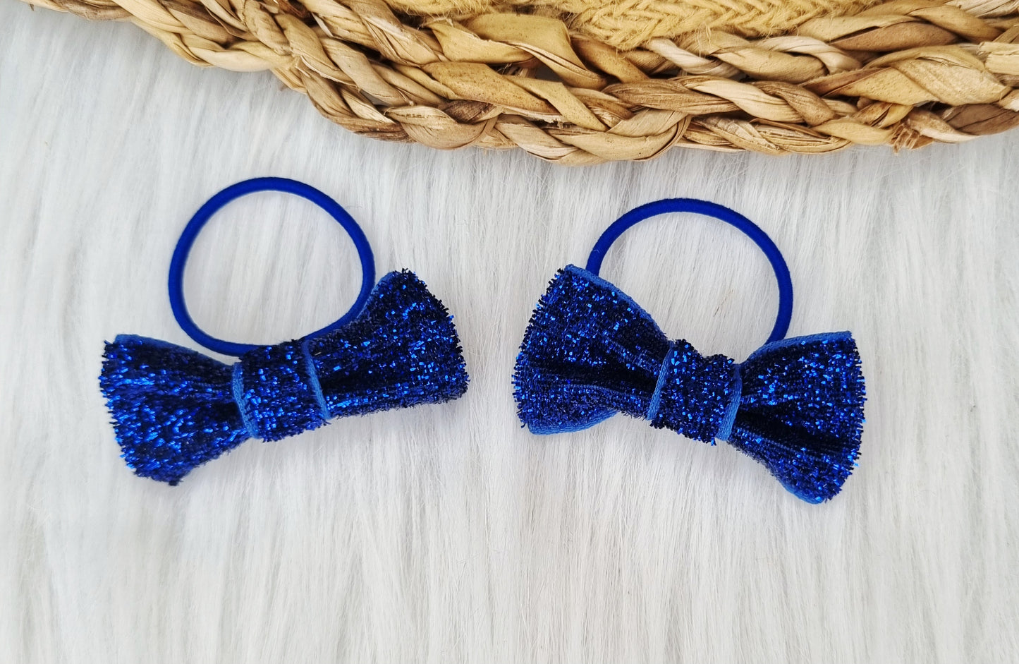 Haarelastiekje strik Glitter (lint) 2 stuks donker blauw