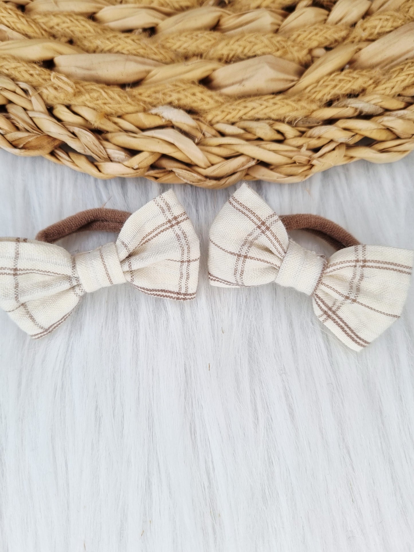 Haarelastiekje strik Zimra 2 stuks ruit creme/taupe