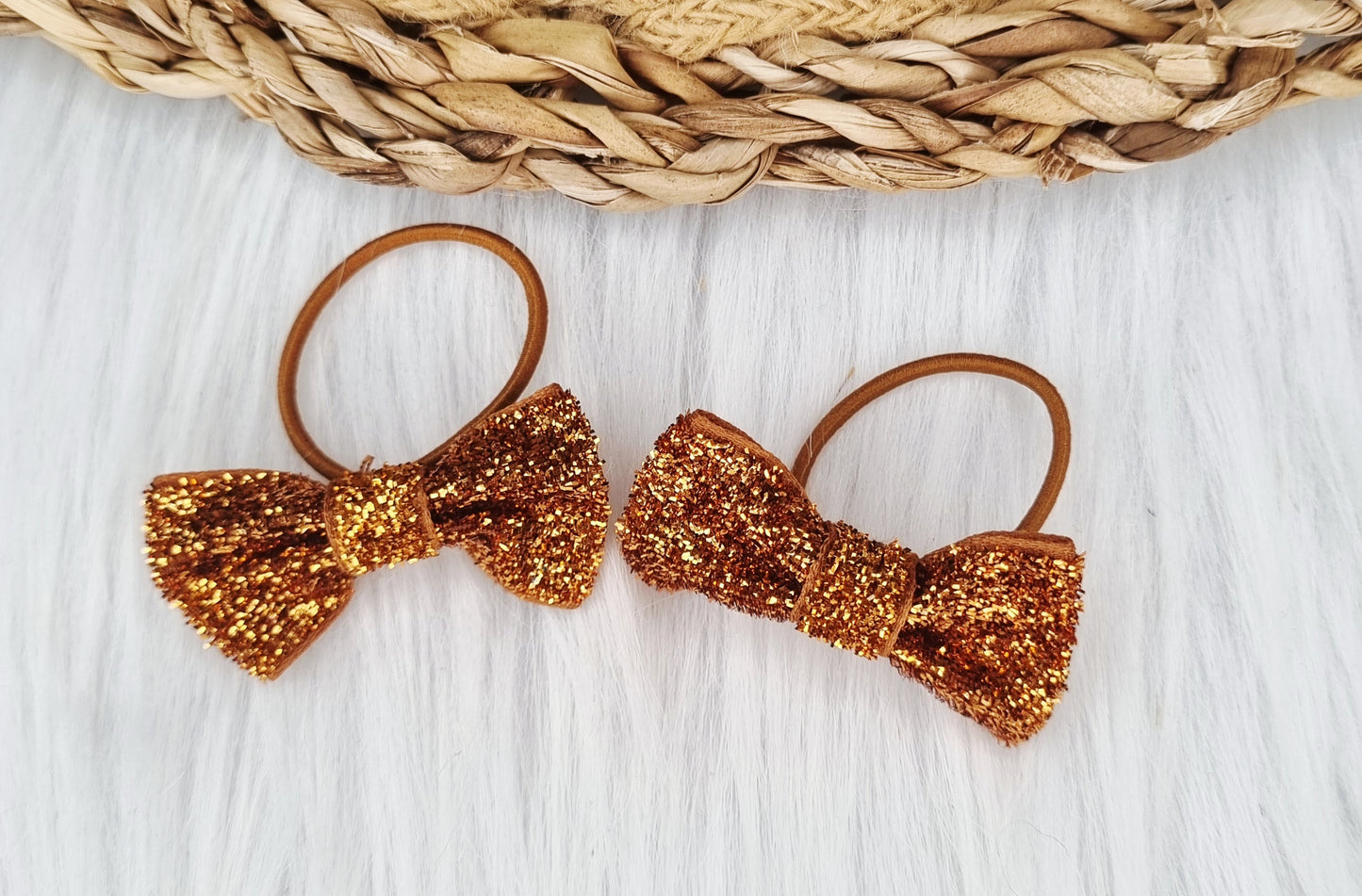 Haarelastiekje strik Glitter (lint) 2 stuks oranje