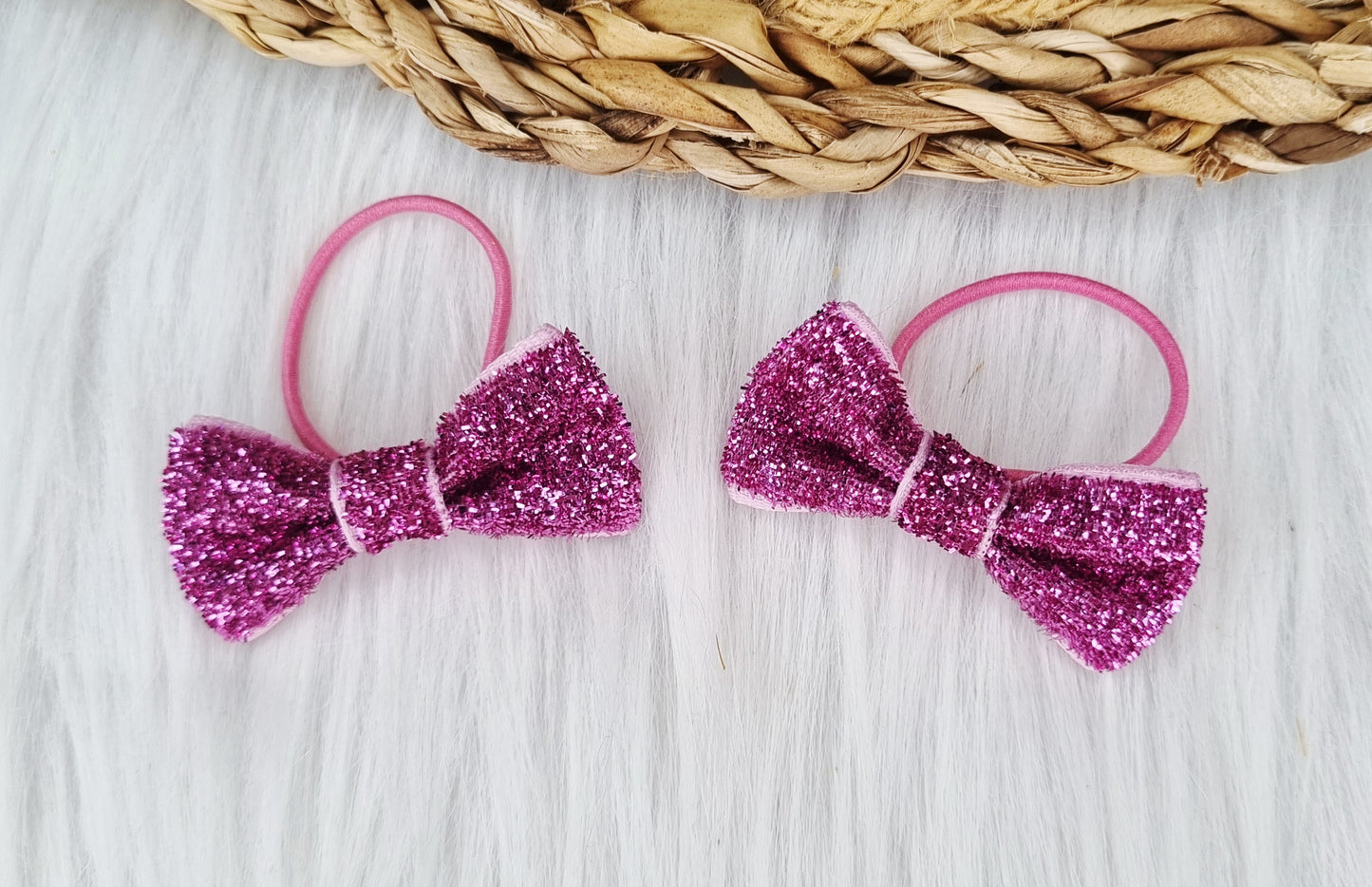 Haarelastiekje strik Glitter (lint) 2 stuks roze