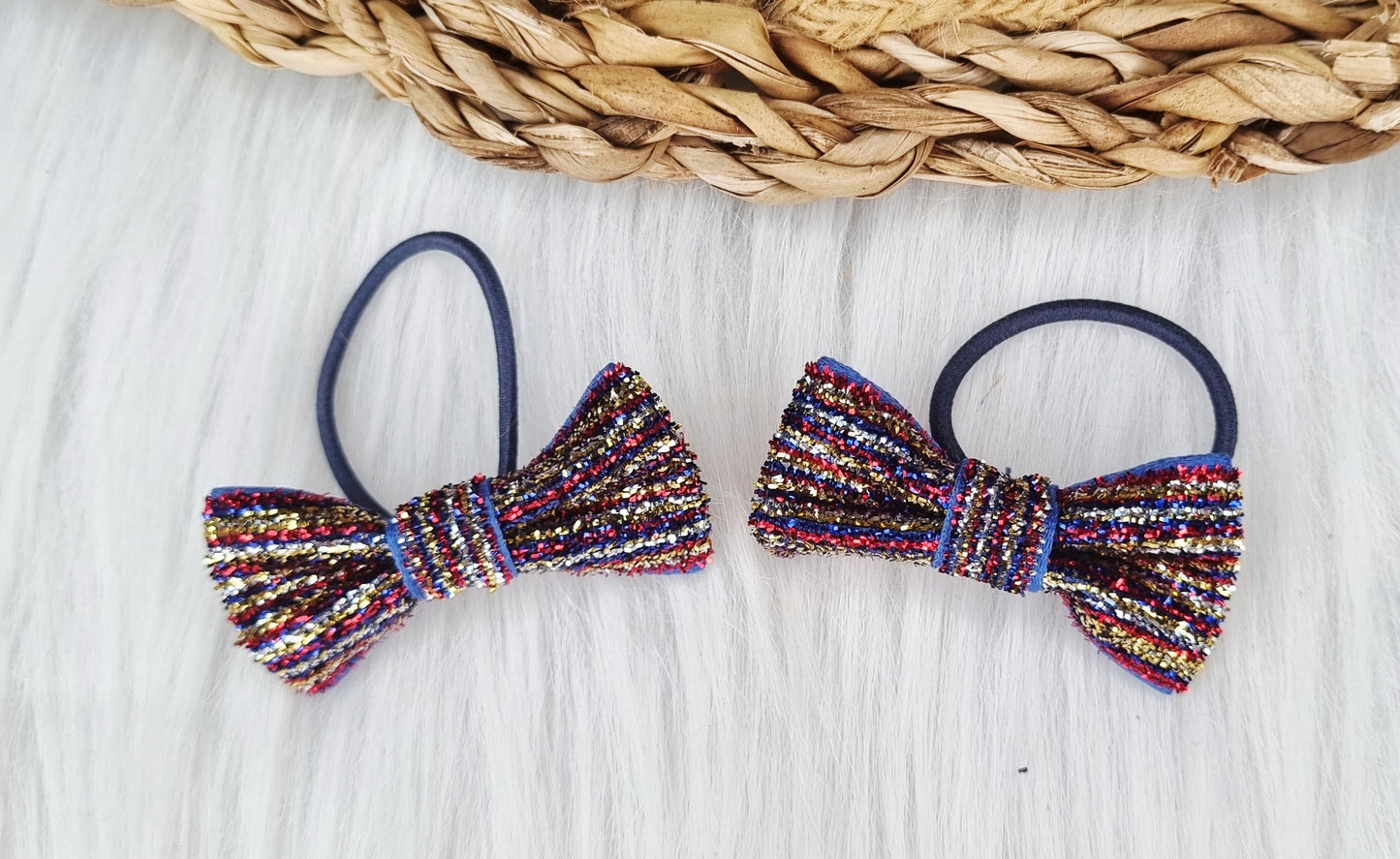 Haarelastiekje strik Glitter (lint) 2 stuks multicolor gestreept