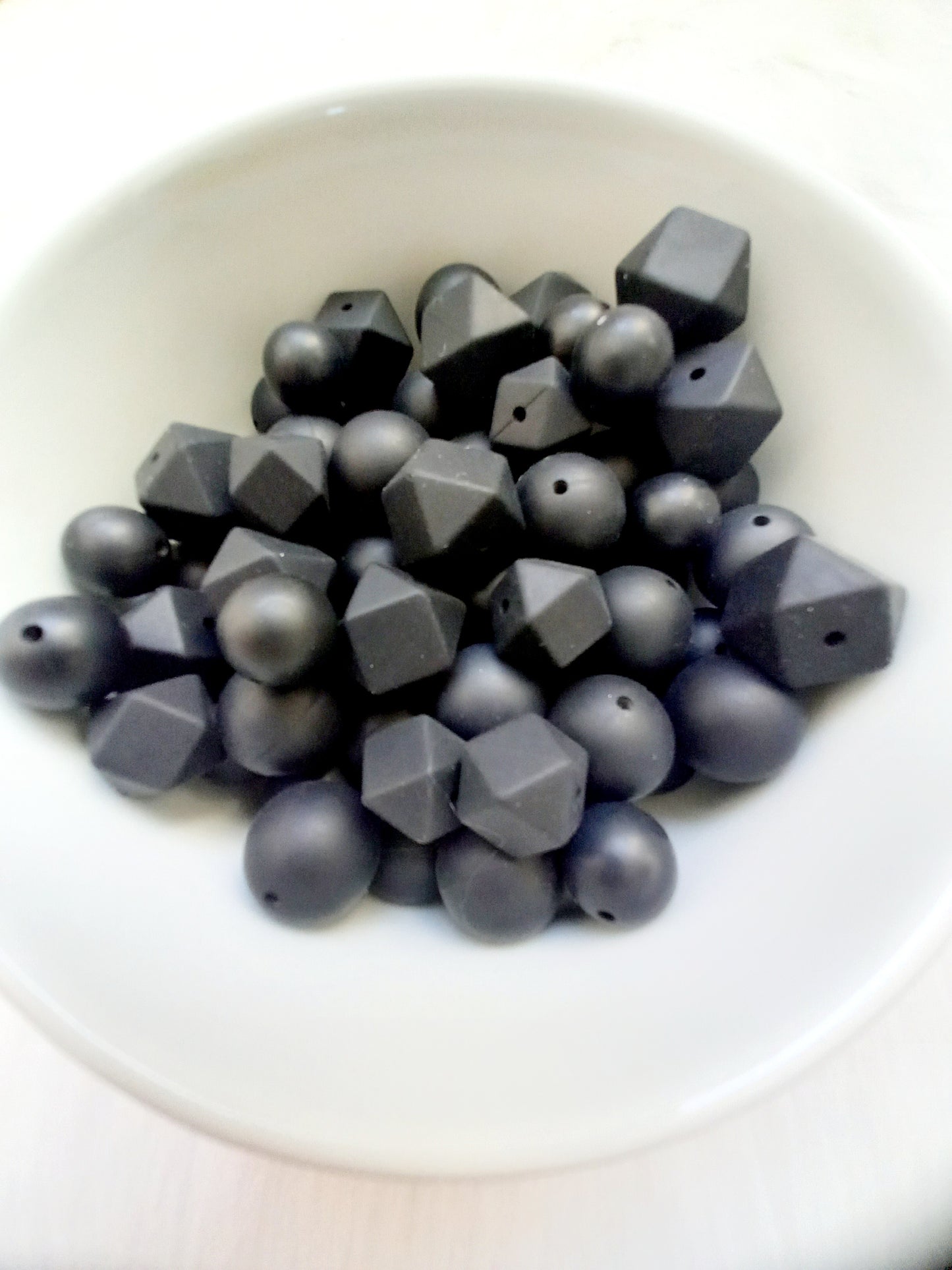 Siliconen kralen zwart, diy, ronde kralen, hexagon kralen