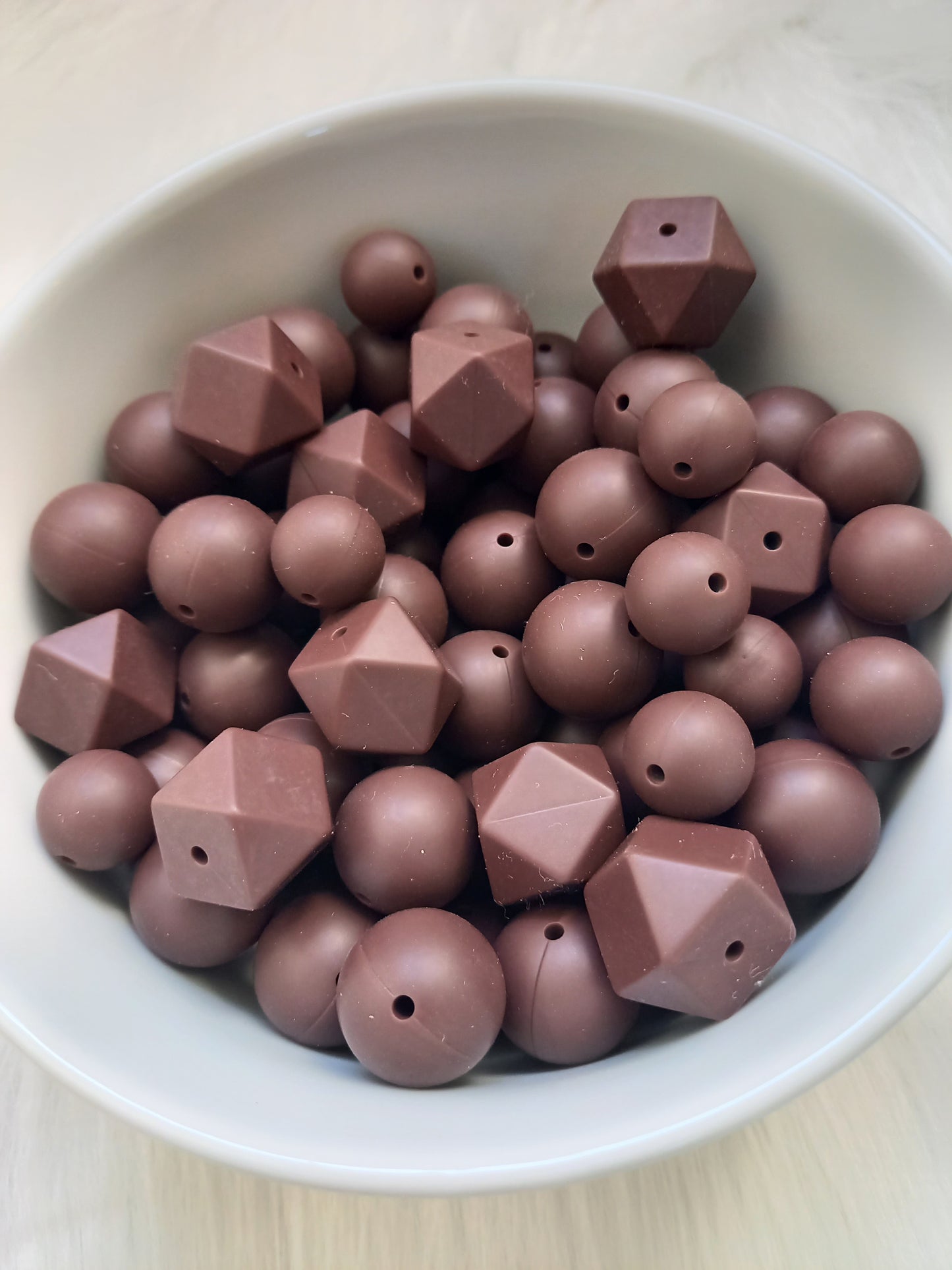 Siliconen kralen donkerbruin, diy, ronde kralen, hexagon kralen