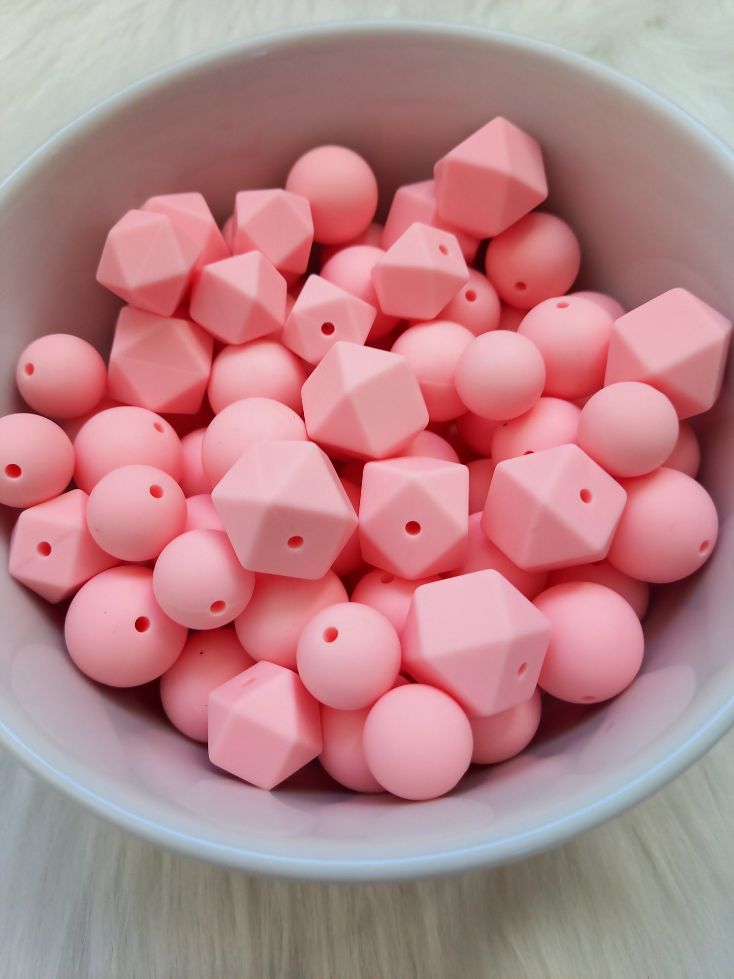 Siliconen kralen babypink, diy, ronde kralen, hexagon kralen