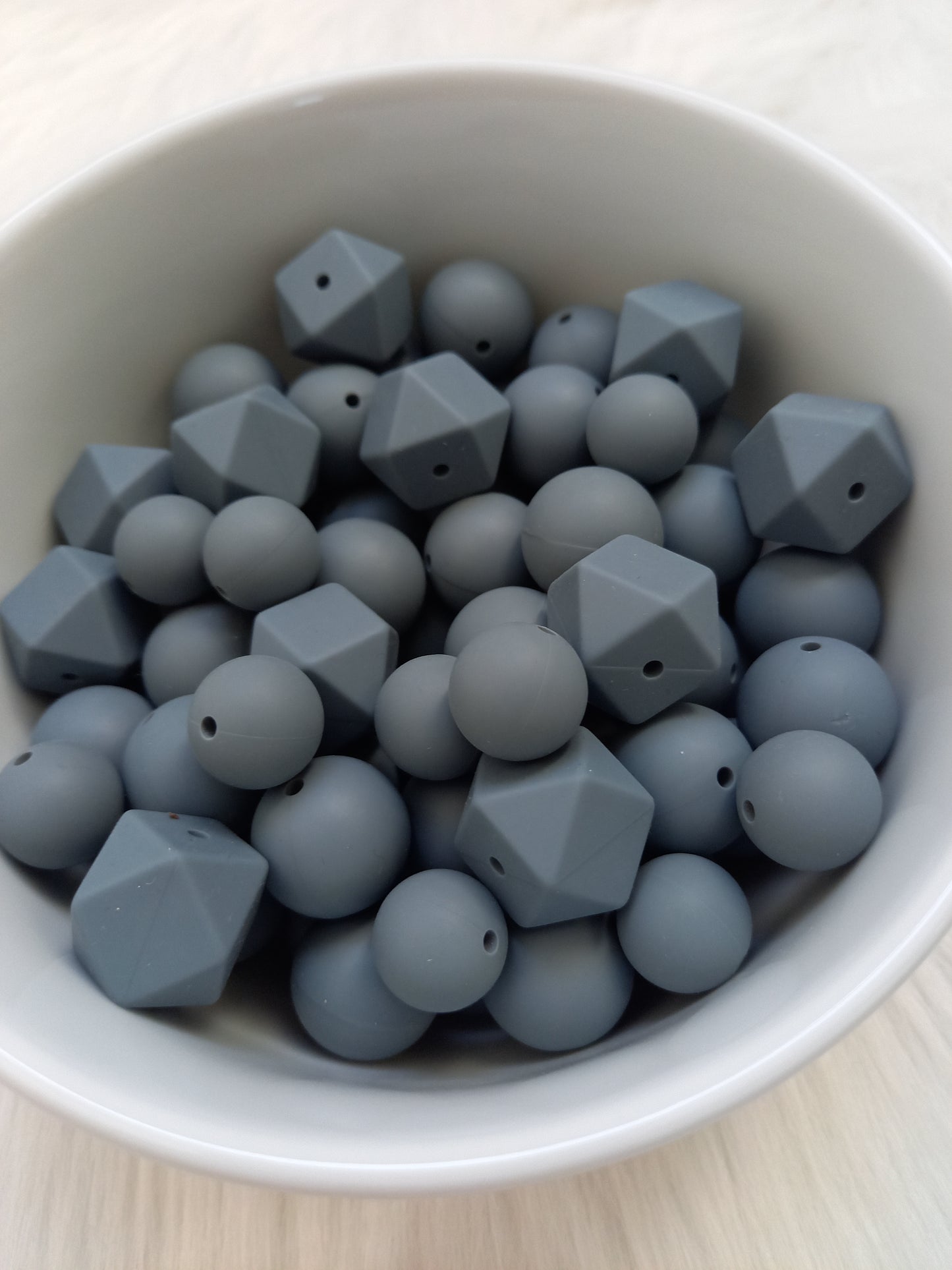 Siliconen kralen donkergrijs, diy, ronde kralen, hexagon kralen