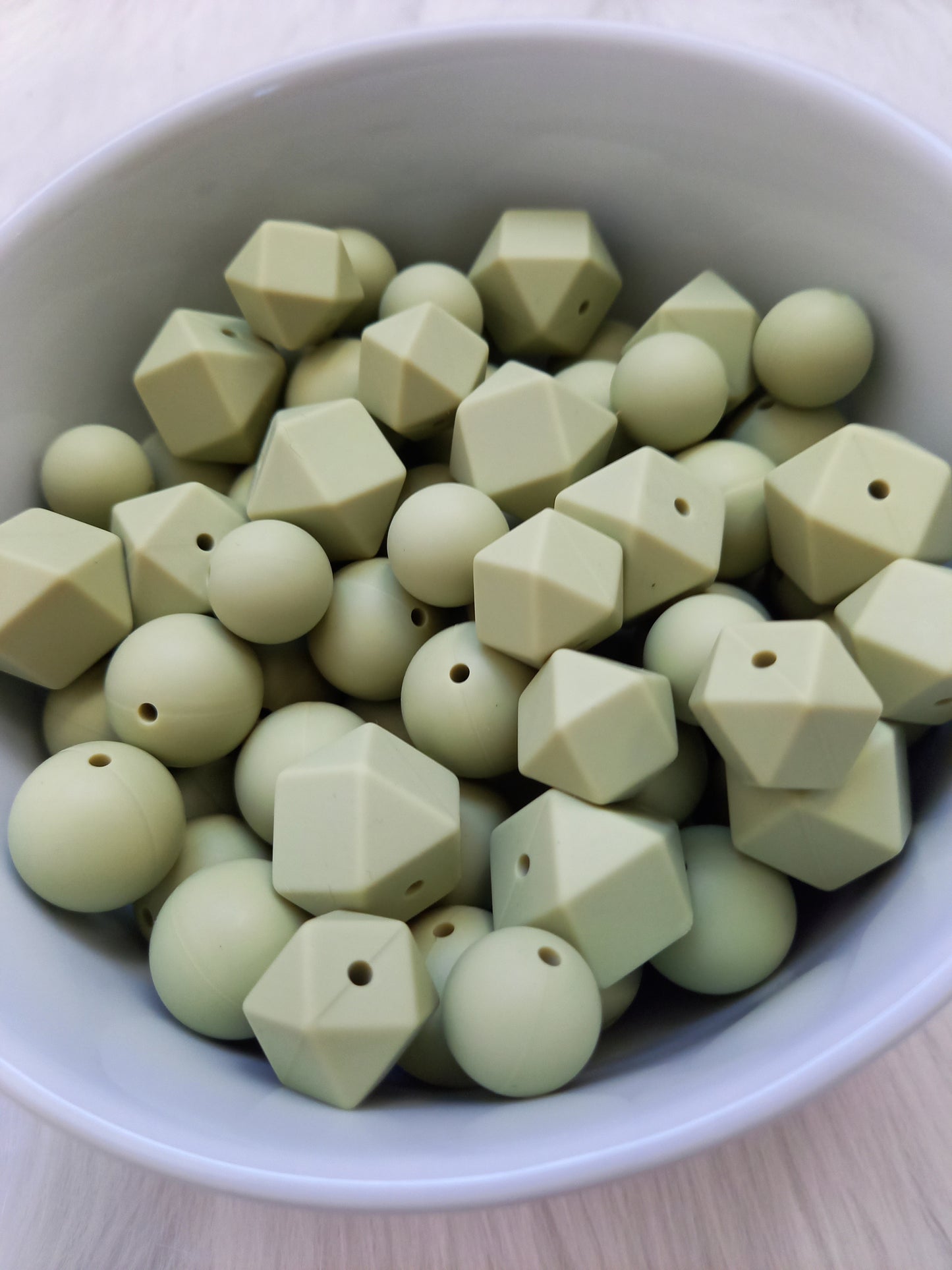 Siliconen kralen sage, diy, ronde kralen, hexagon kralen